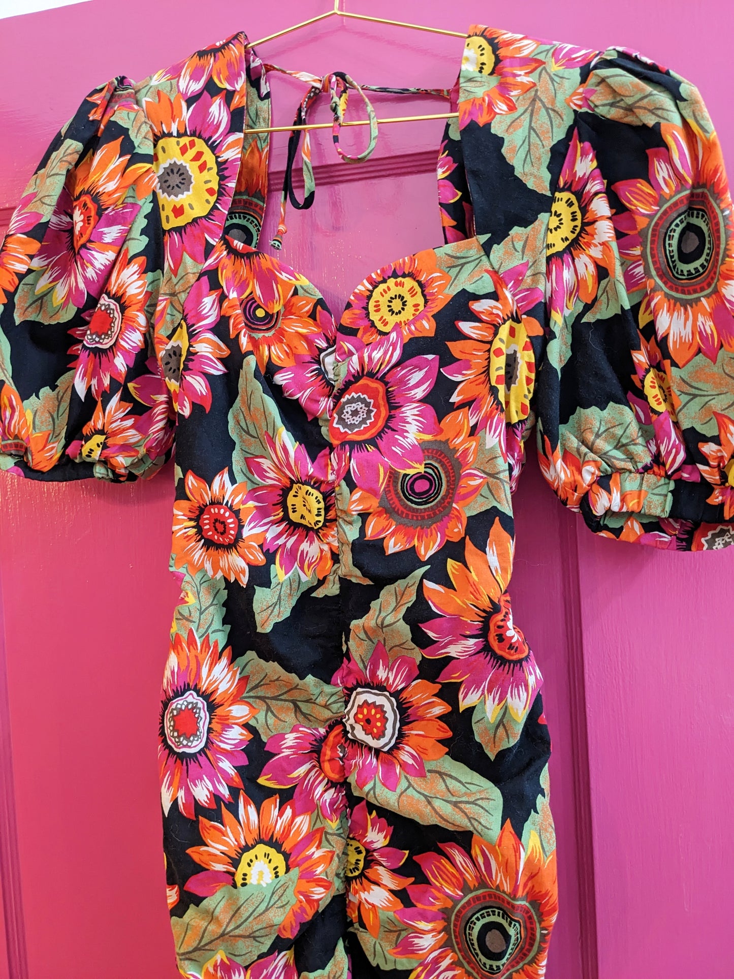 90s Floral Statement Shoulder Dress