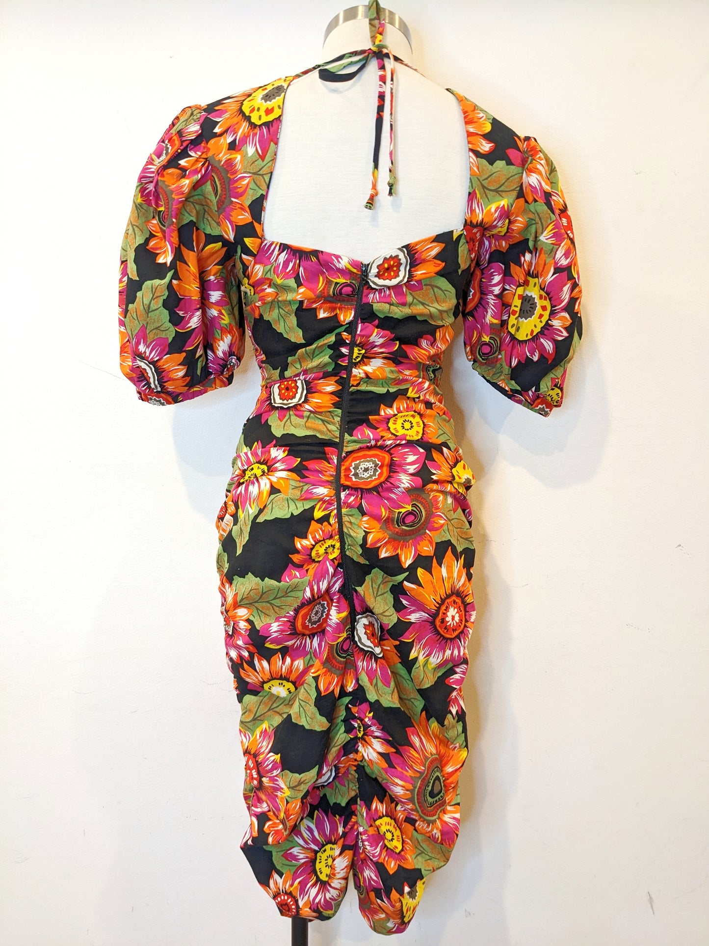 90s Floral Statement Shoulder Dress