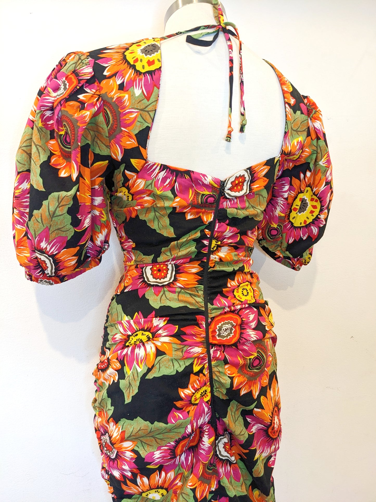 90s Floral Statement Shoulder Dress
