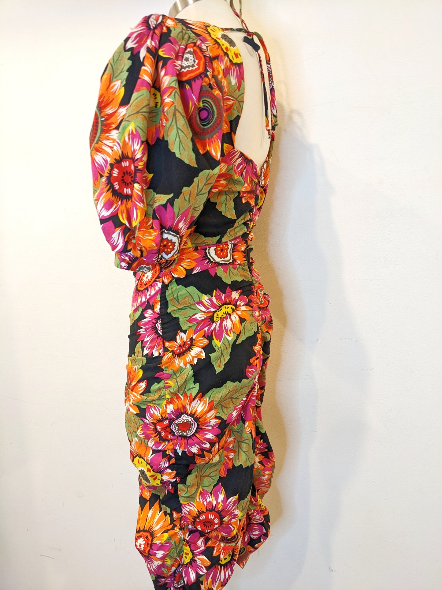 90s Floral Statement Shoulder Dress
