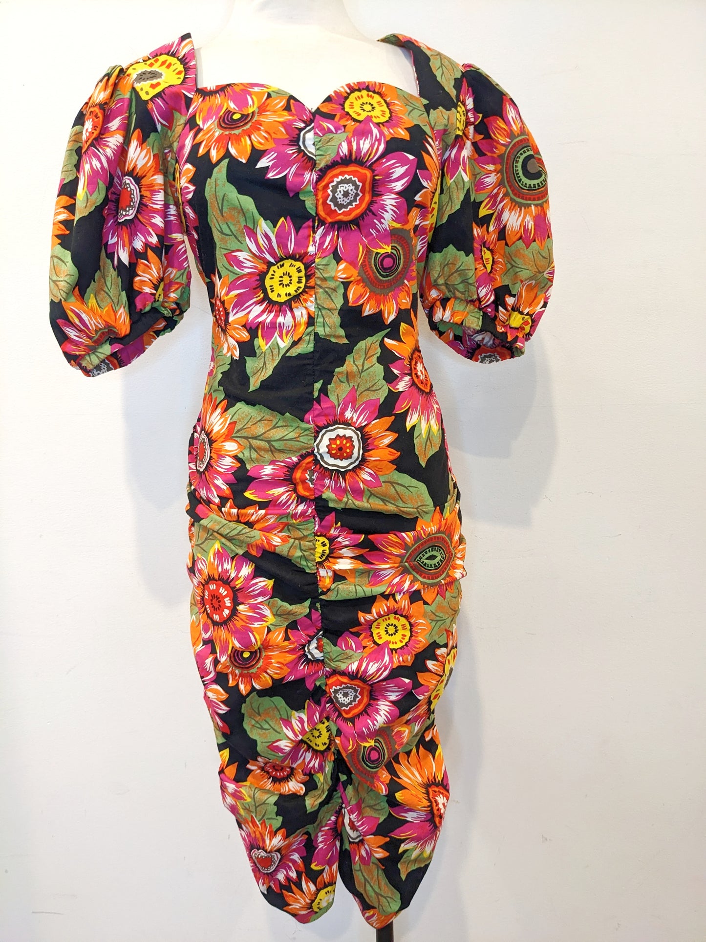 90s Floral Statement Shoulder Dress