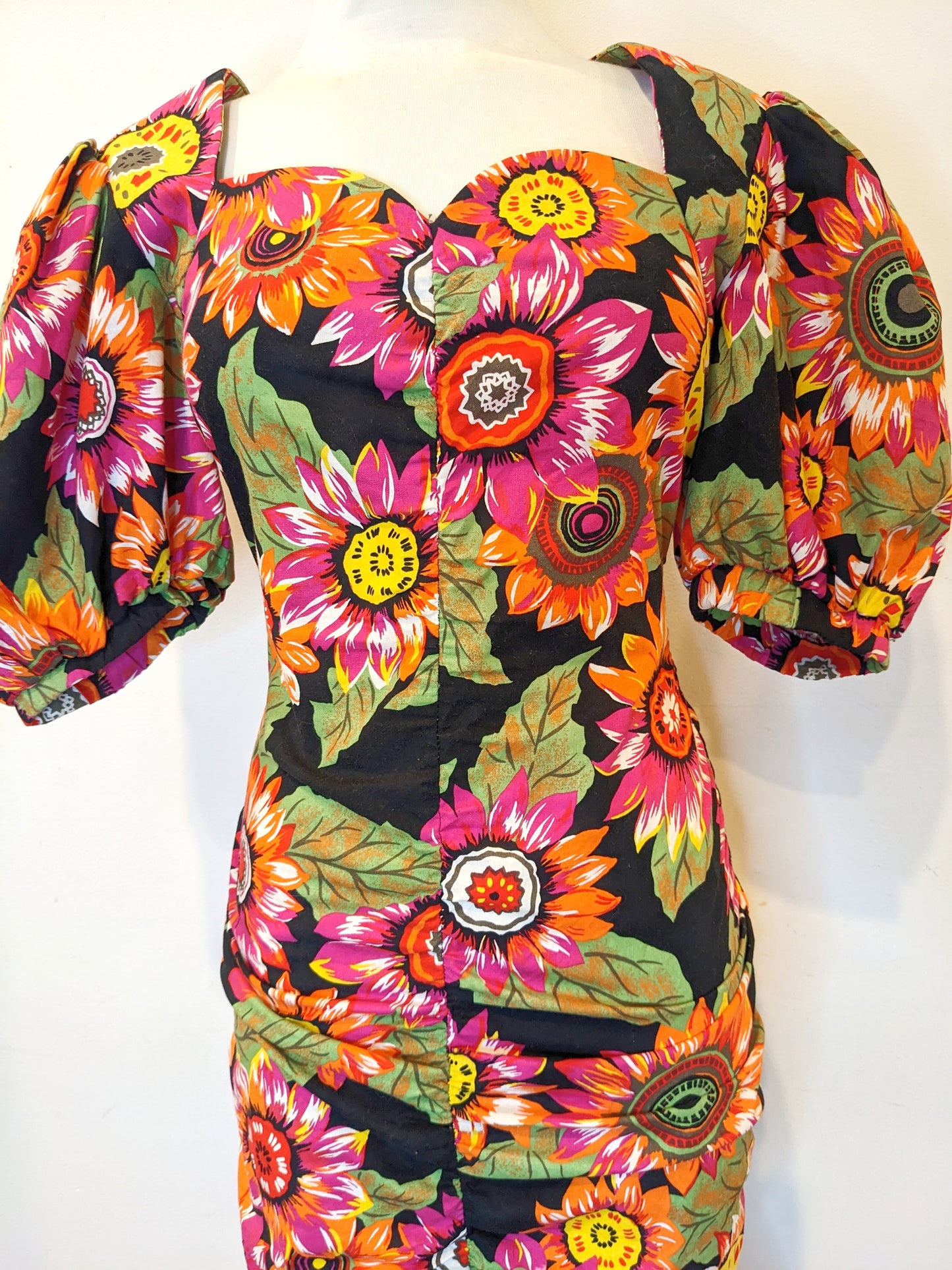 90s Floral Statement Shoulder Dress
