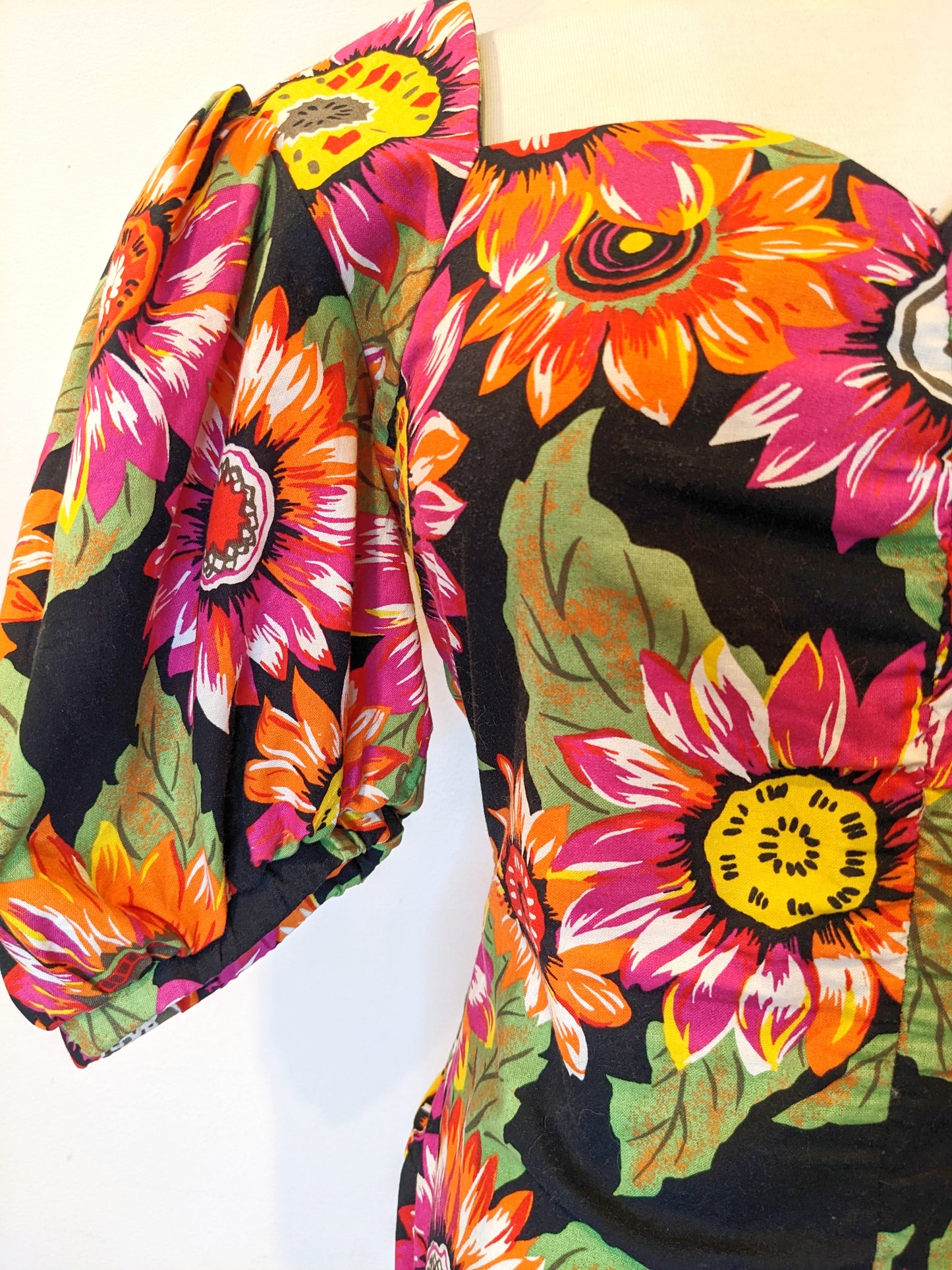 90s Floral Statement Shoulder Dress