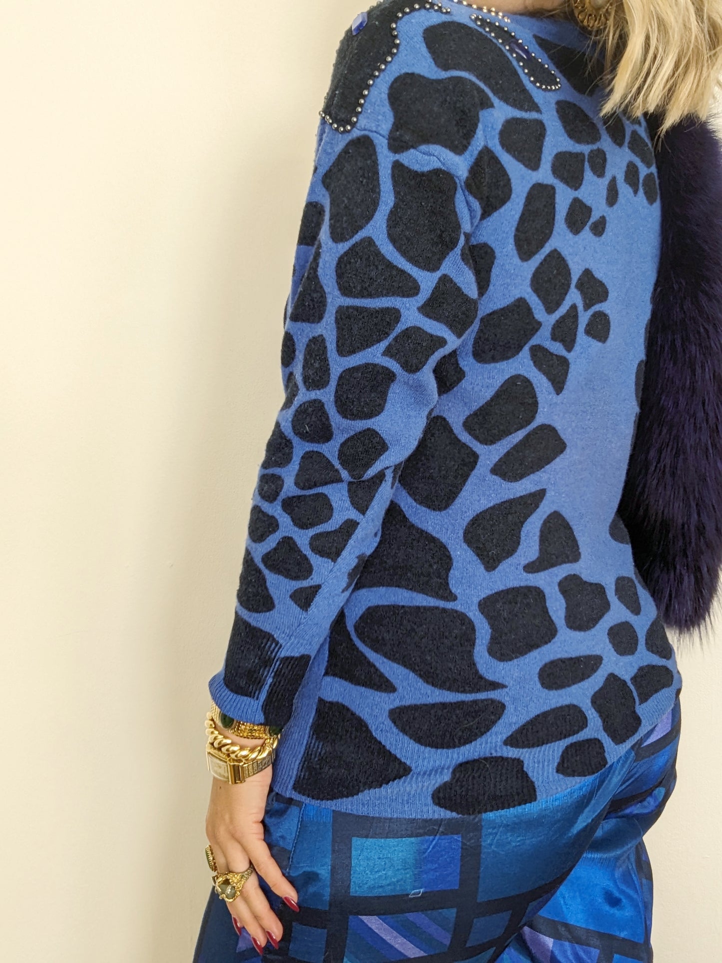 80s Periwinkle Leopard Spotted Sweater