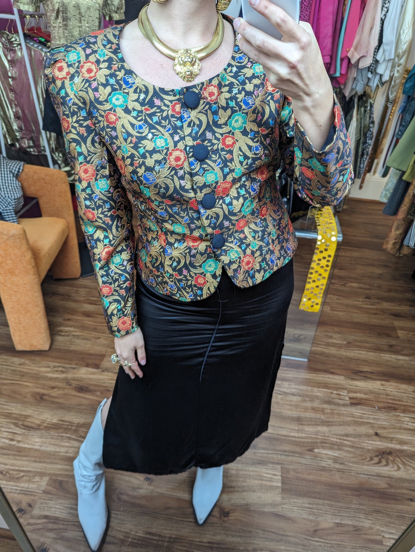 90s Metallic Floral Puff Sleeve Jacket