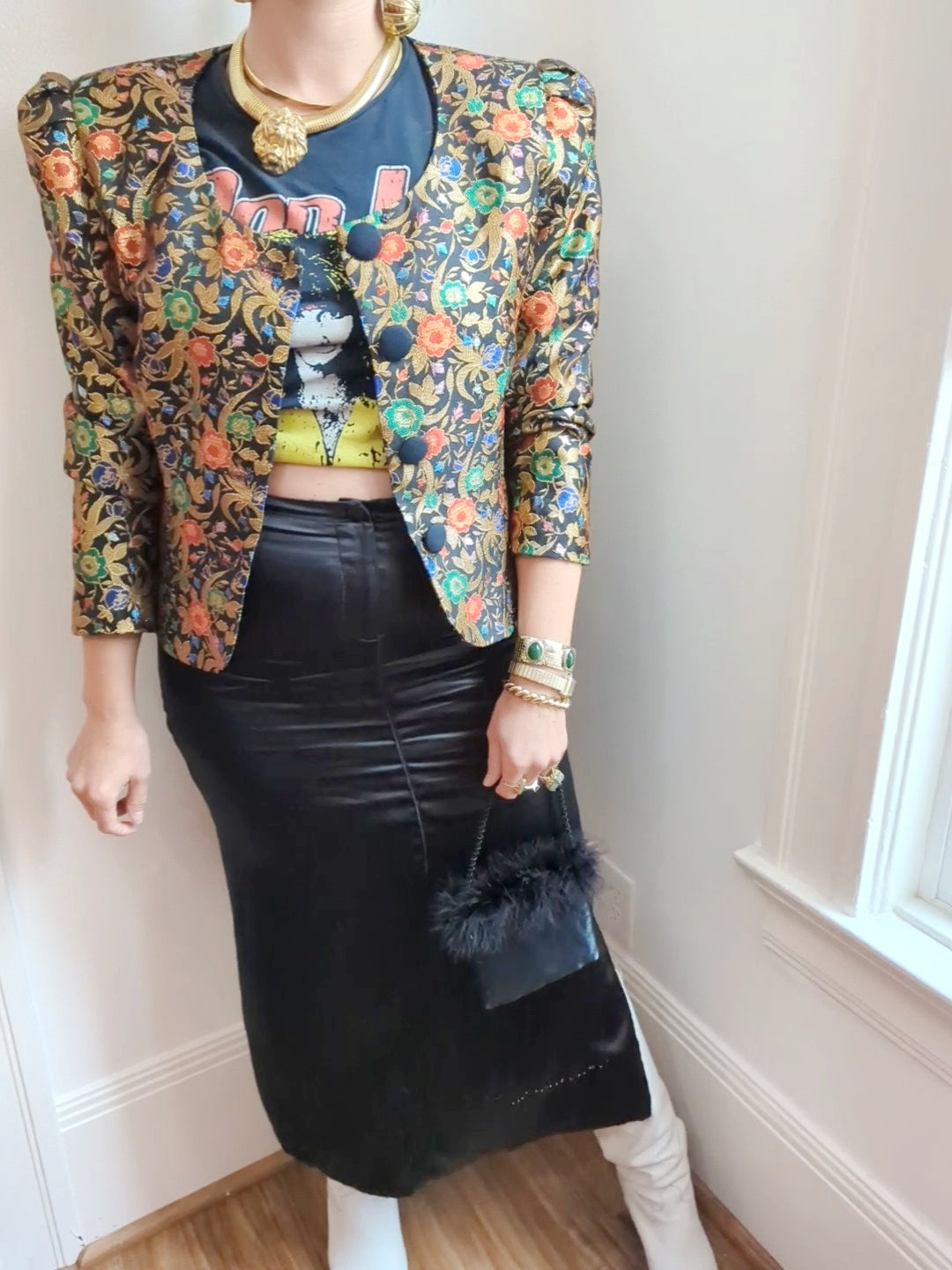 90s Metallic Floral Puff Sleeve Jacket