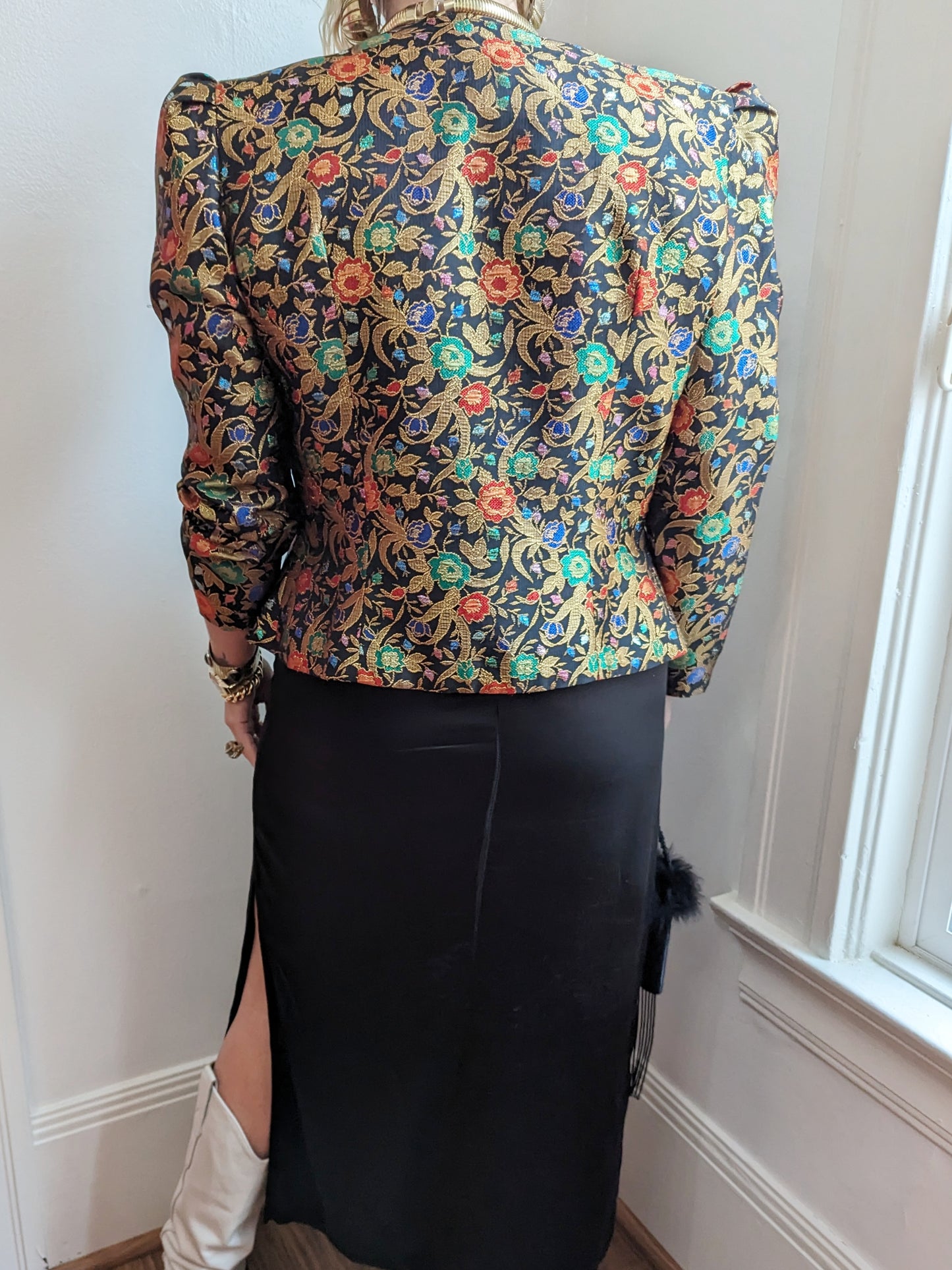 90s Metallic Floral Puff Sleeve Jacket
