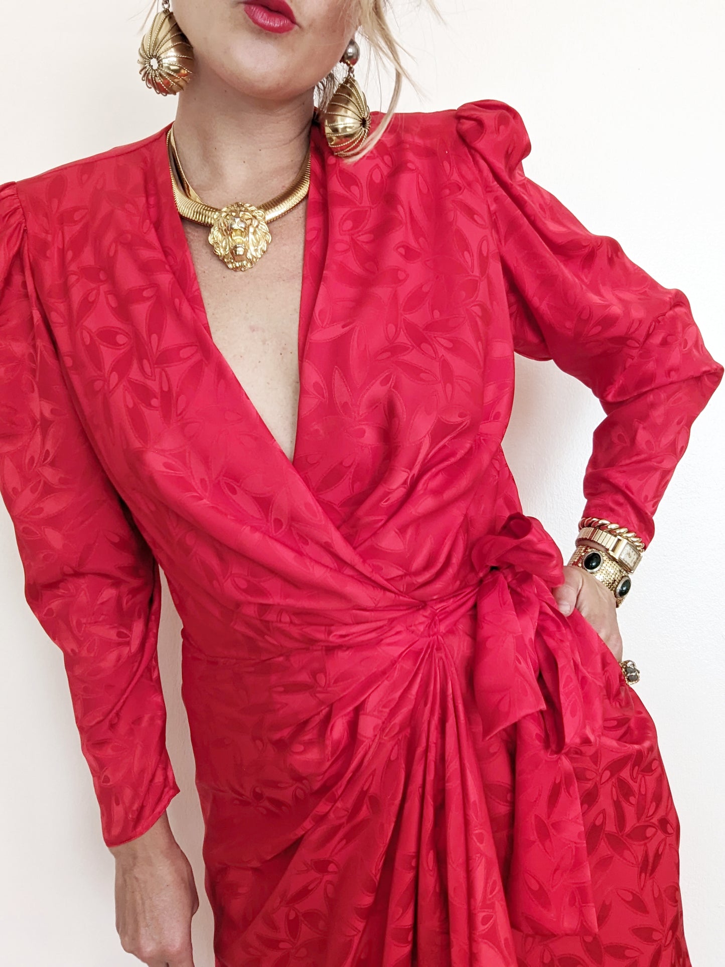 90s Red Silk Wrap Dress