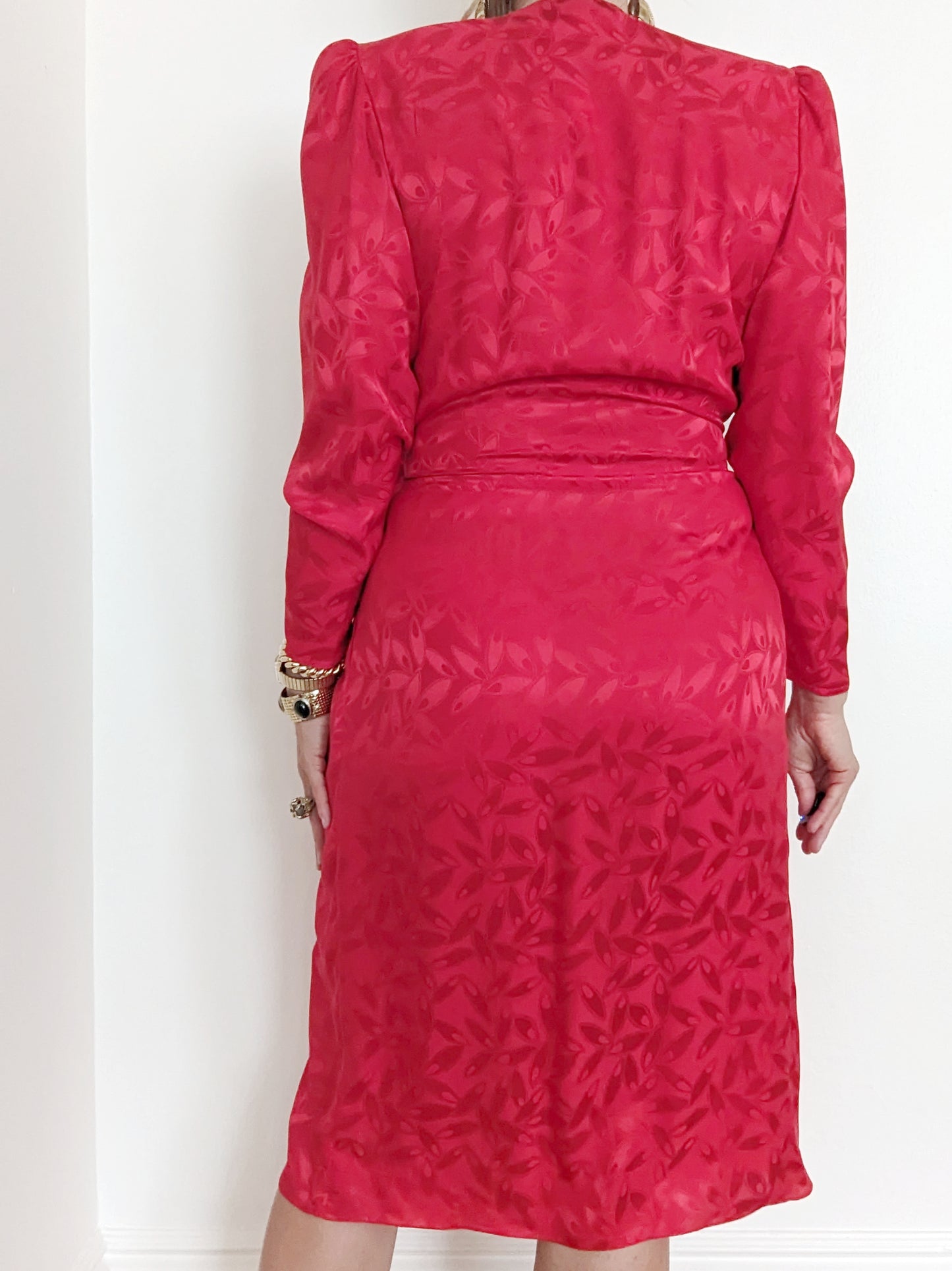 90s Red Silk Wrap Dress