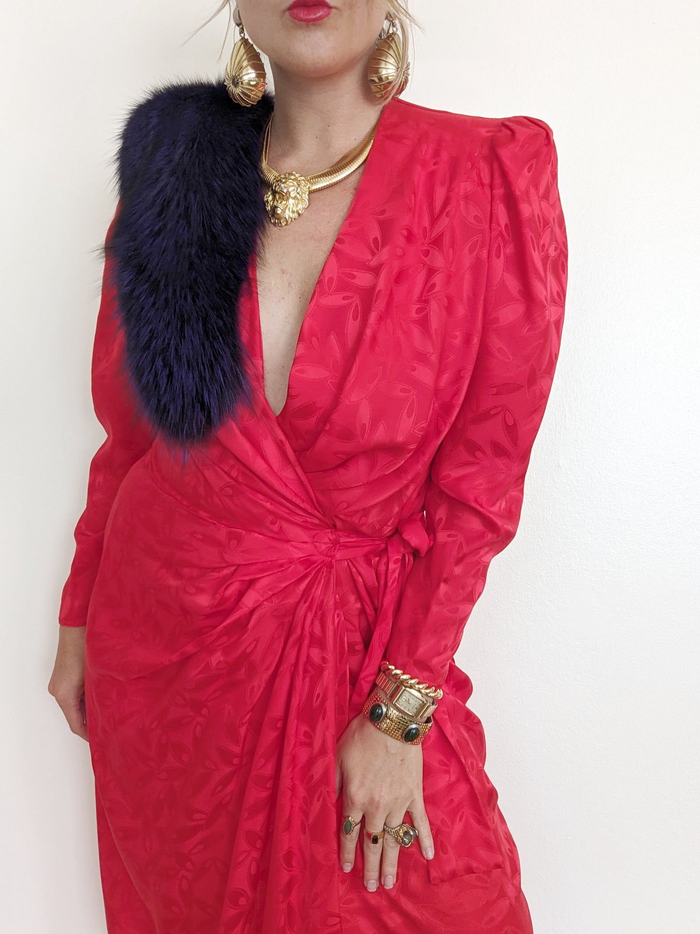 90s Red Silk Wrap Dress