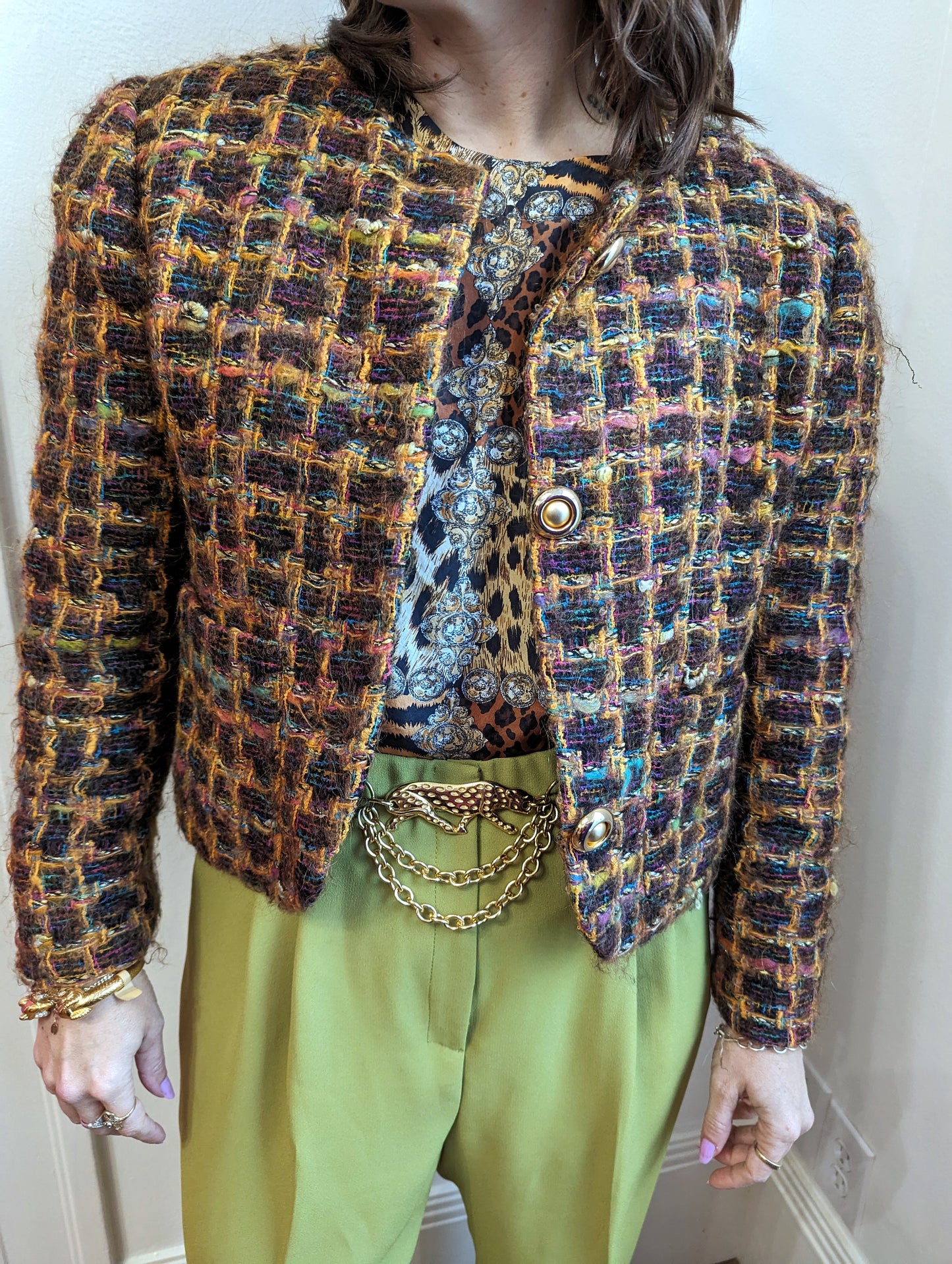 90s Textured Colorful Tweed Blazer
