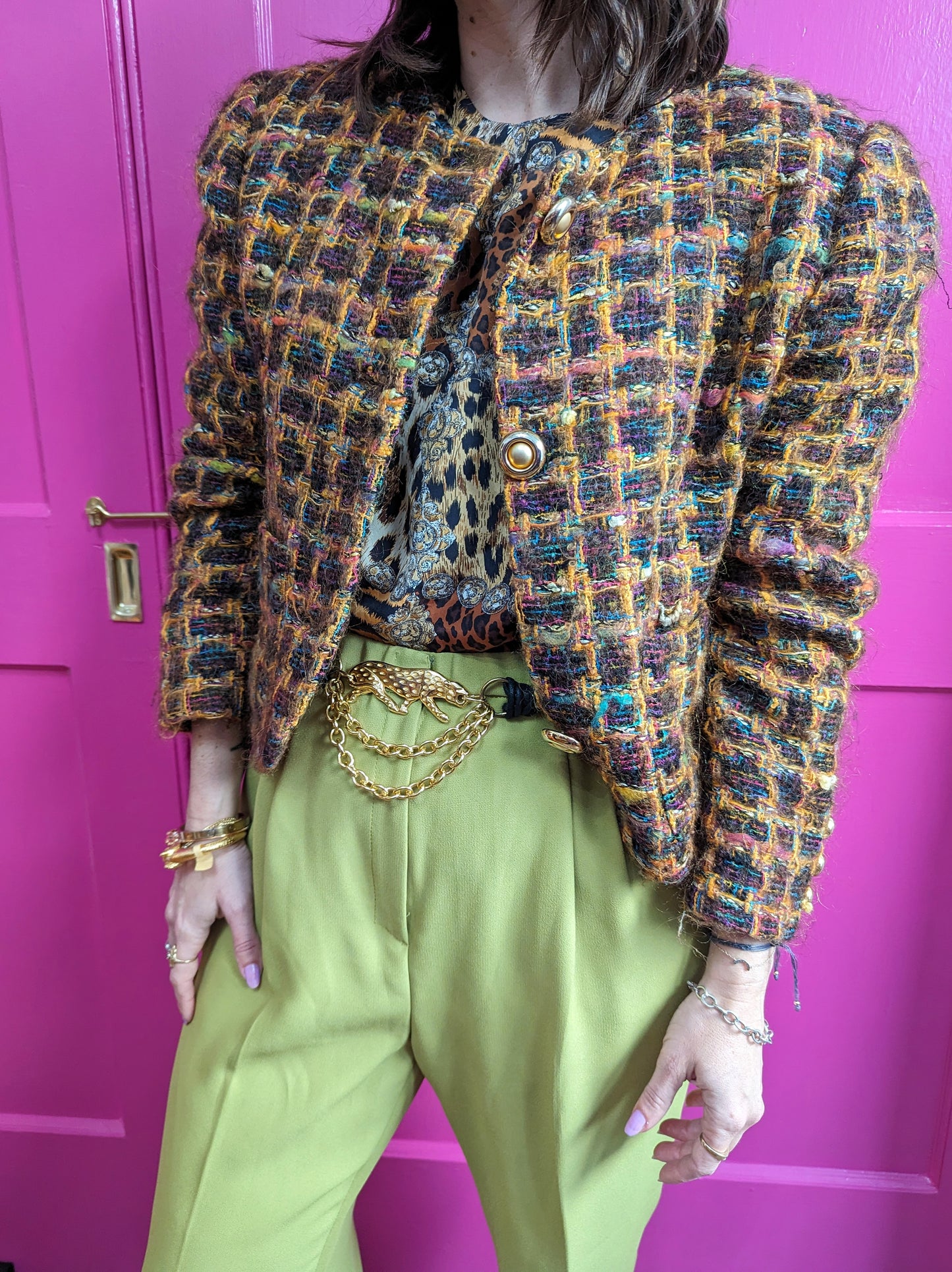 90s Textured Colorful Tweed Blazer
