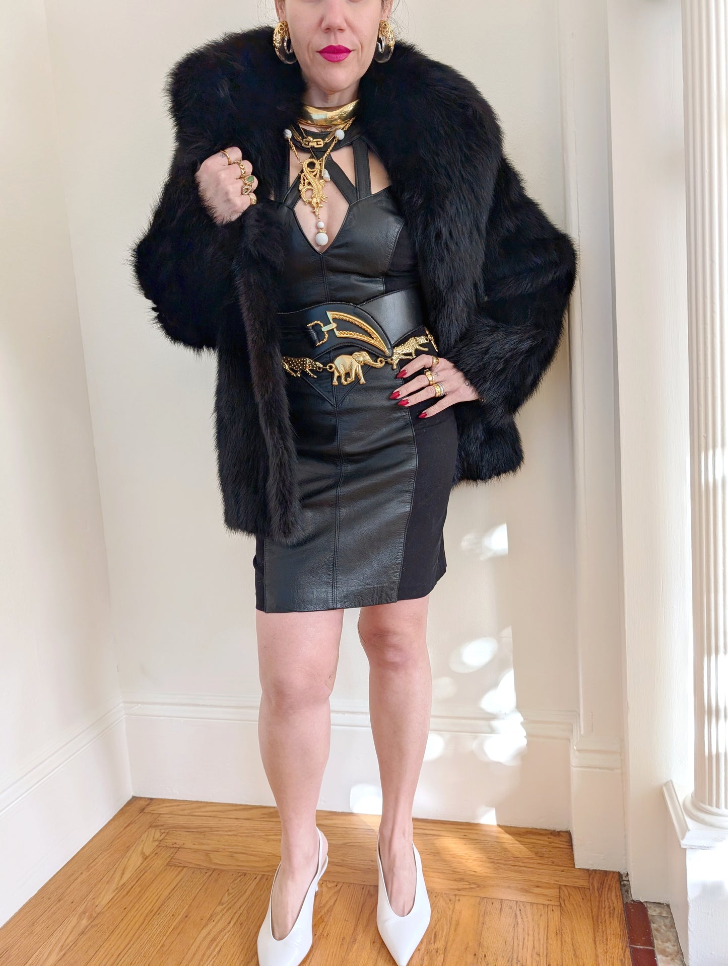 90s Leather Cutout Mini Dress