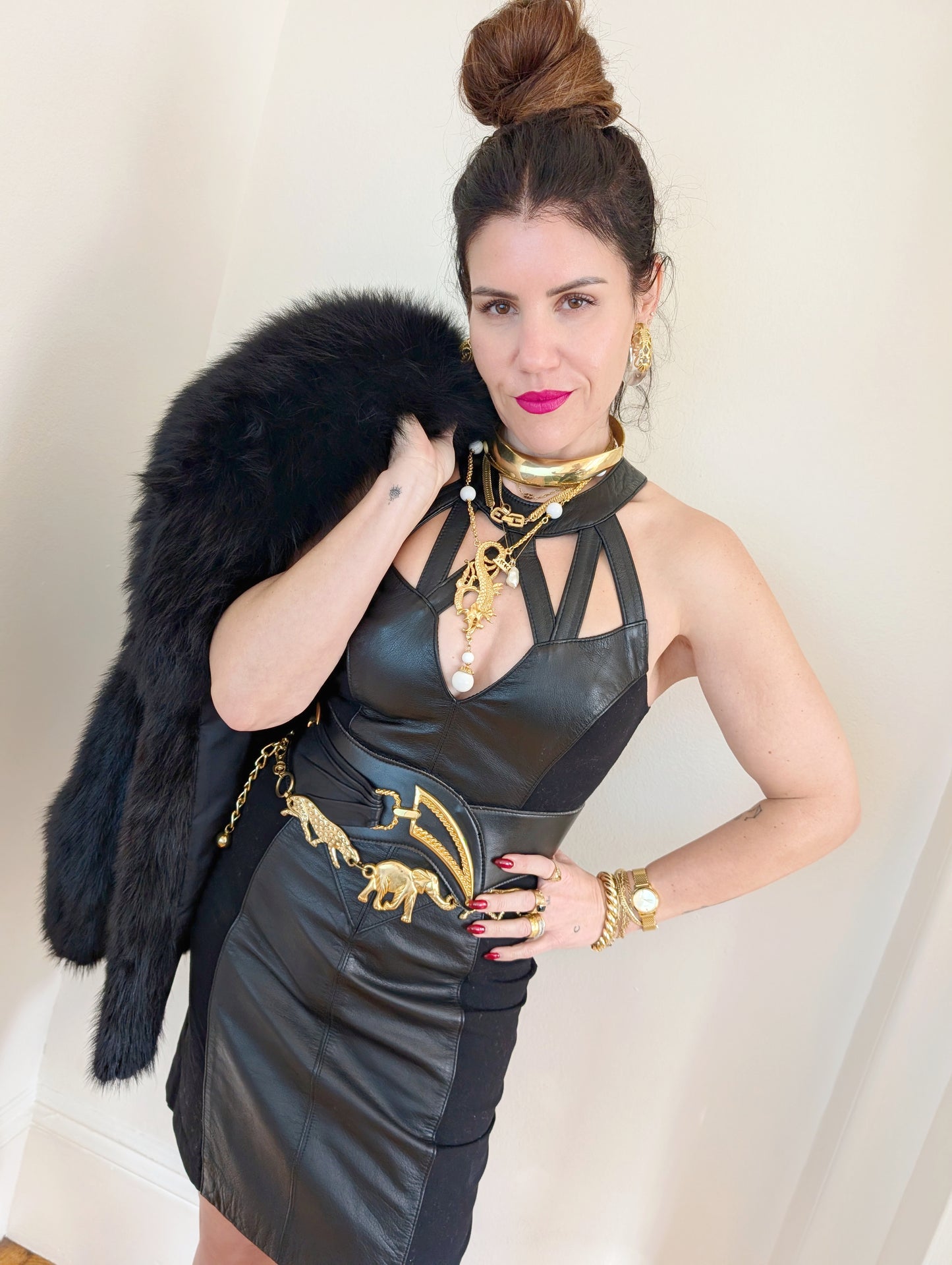 90s Leather Cutout Mini Dress