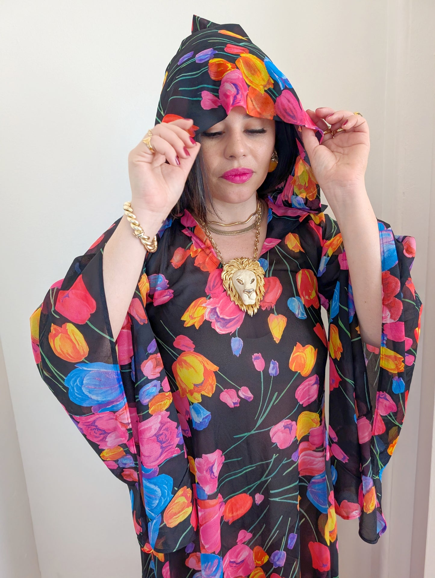 60s Hooded Bell-Sleeve Maxi Dress