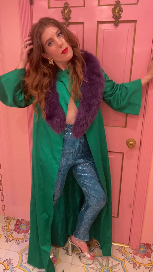 60s High Neck Satin Floor Length Jacket