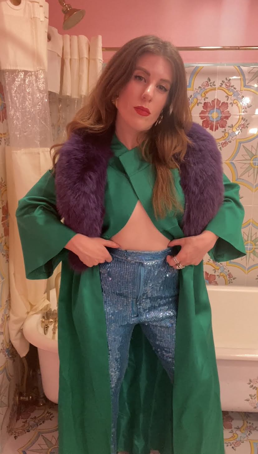 60s High Neck Satin Floor Length Jacket