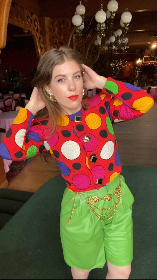 80s Apple Green Leather Shorts