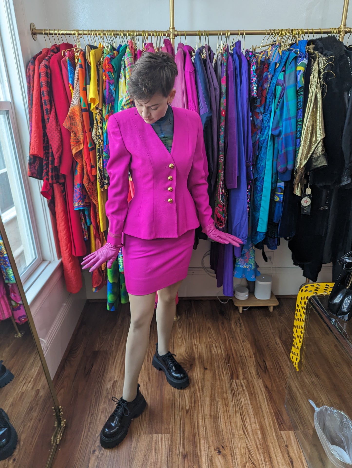 80s Hot Pink Matching Skirt Suit