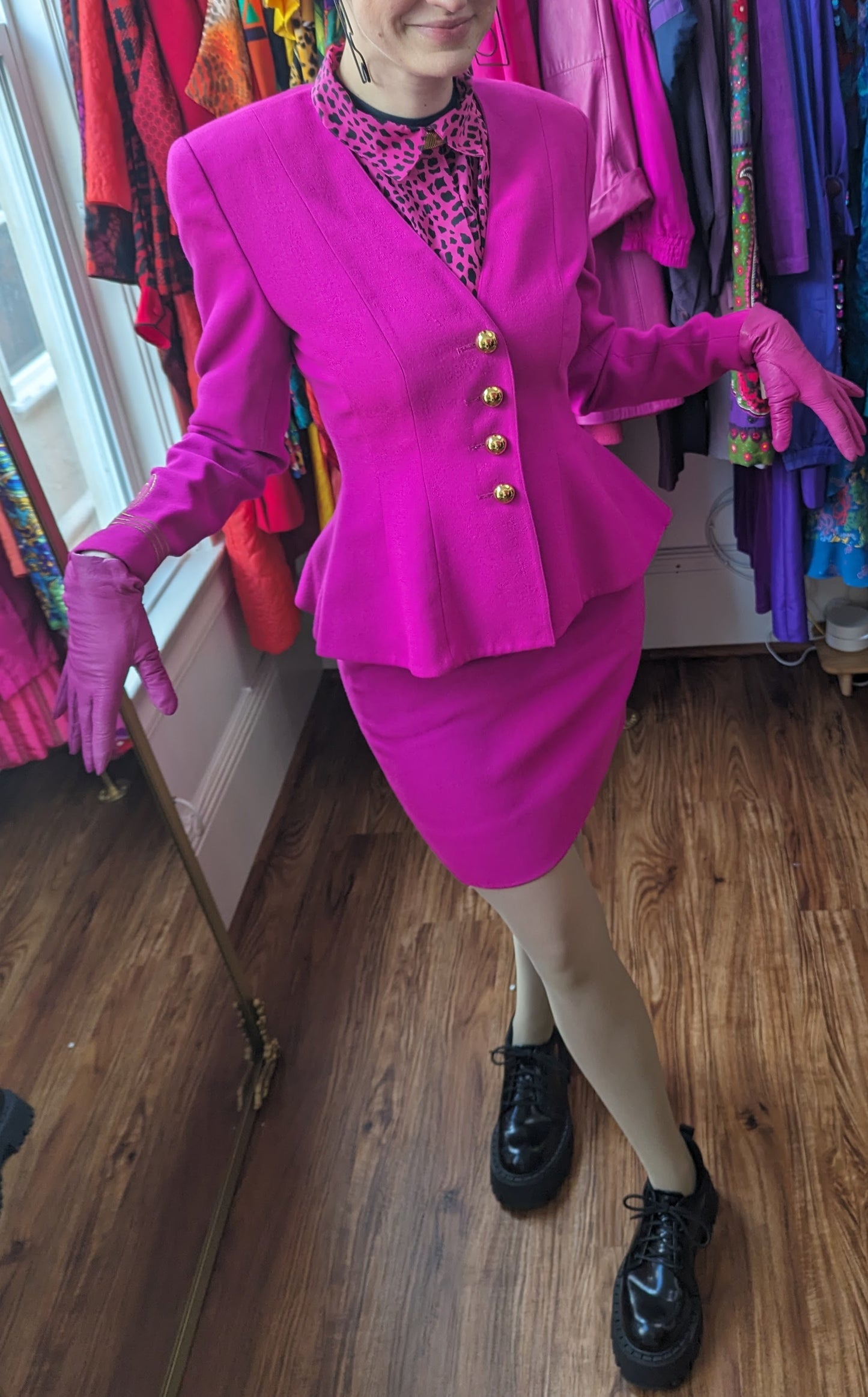80s Hot Pink Matching Skirt Suit