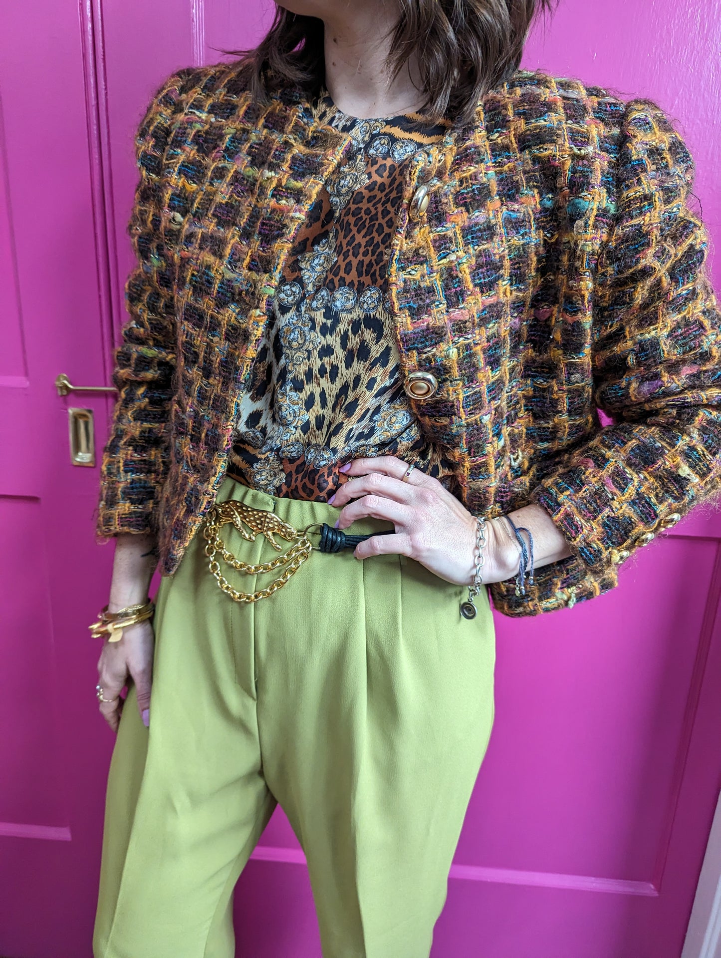 90s Textured Colorful Tweed Blazer