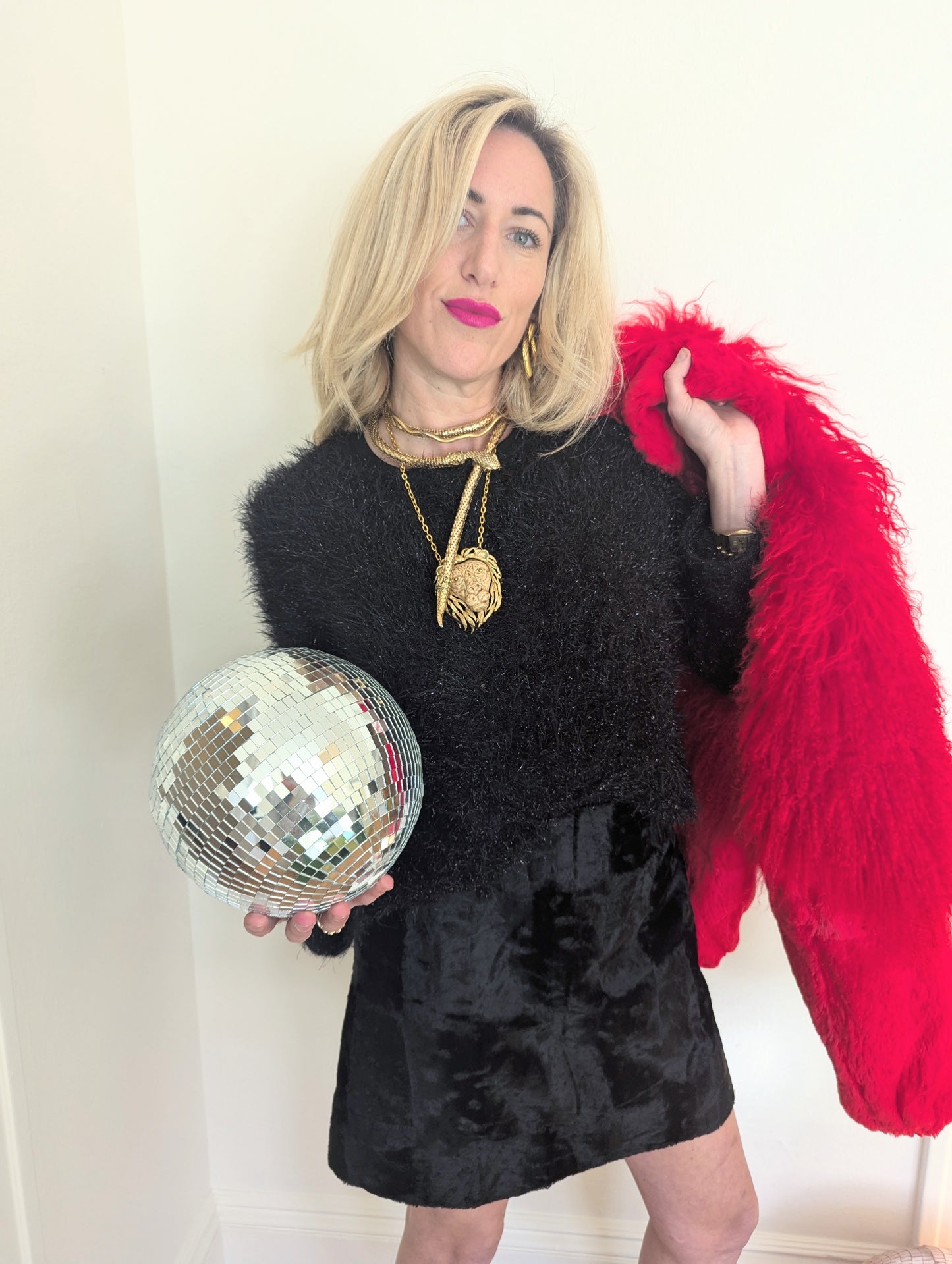 90s Black Faux Fur Mini Skirt