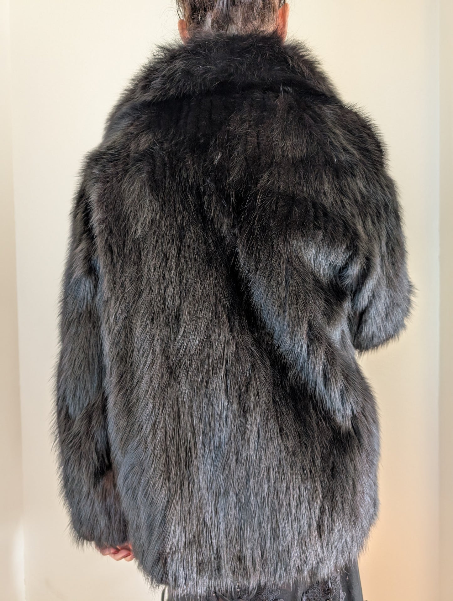 80s Black Mink Coat w/ Fox Collar