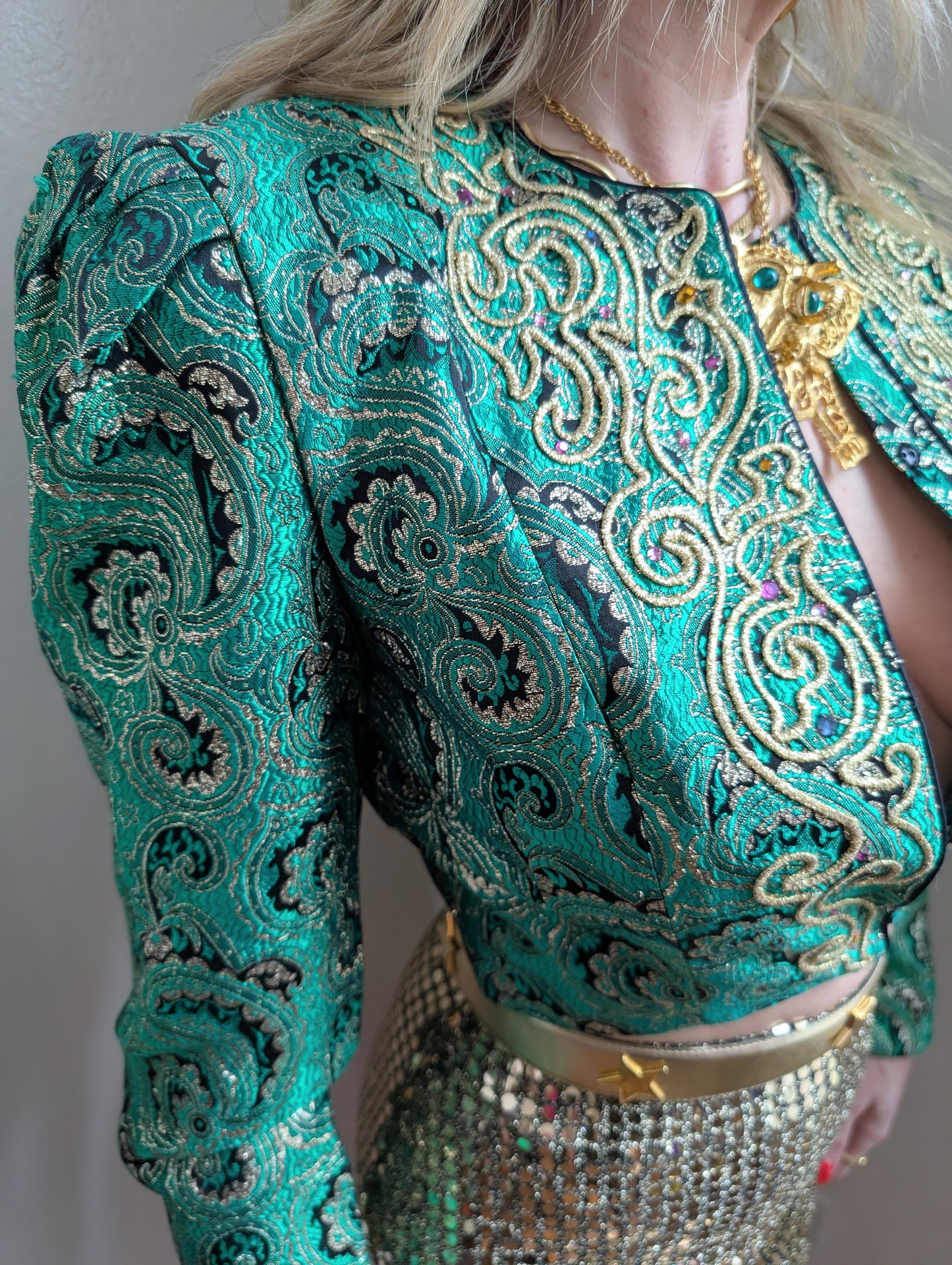 90s Cropped Brocade Sequin Jacket
