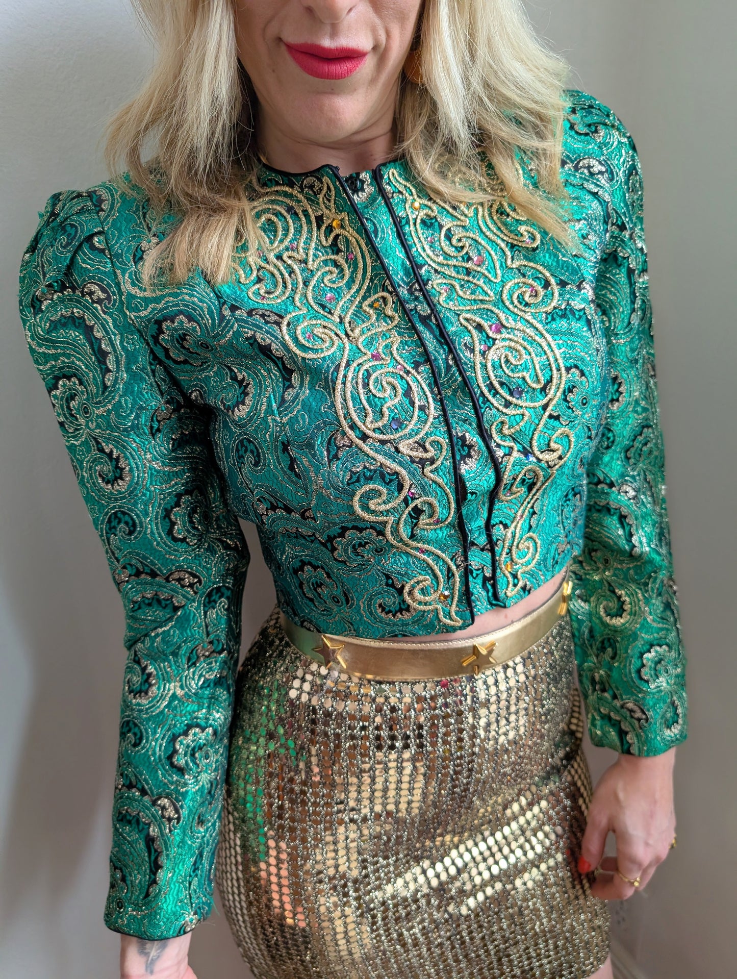 90s Cropped Brocade Sequin Jacket