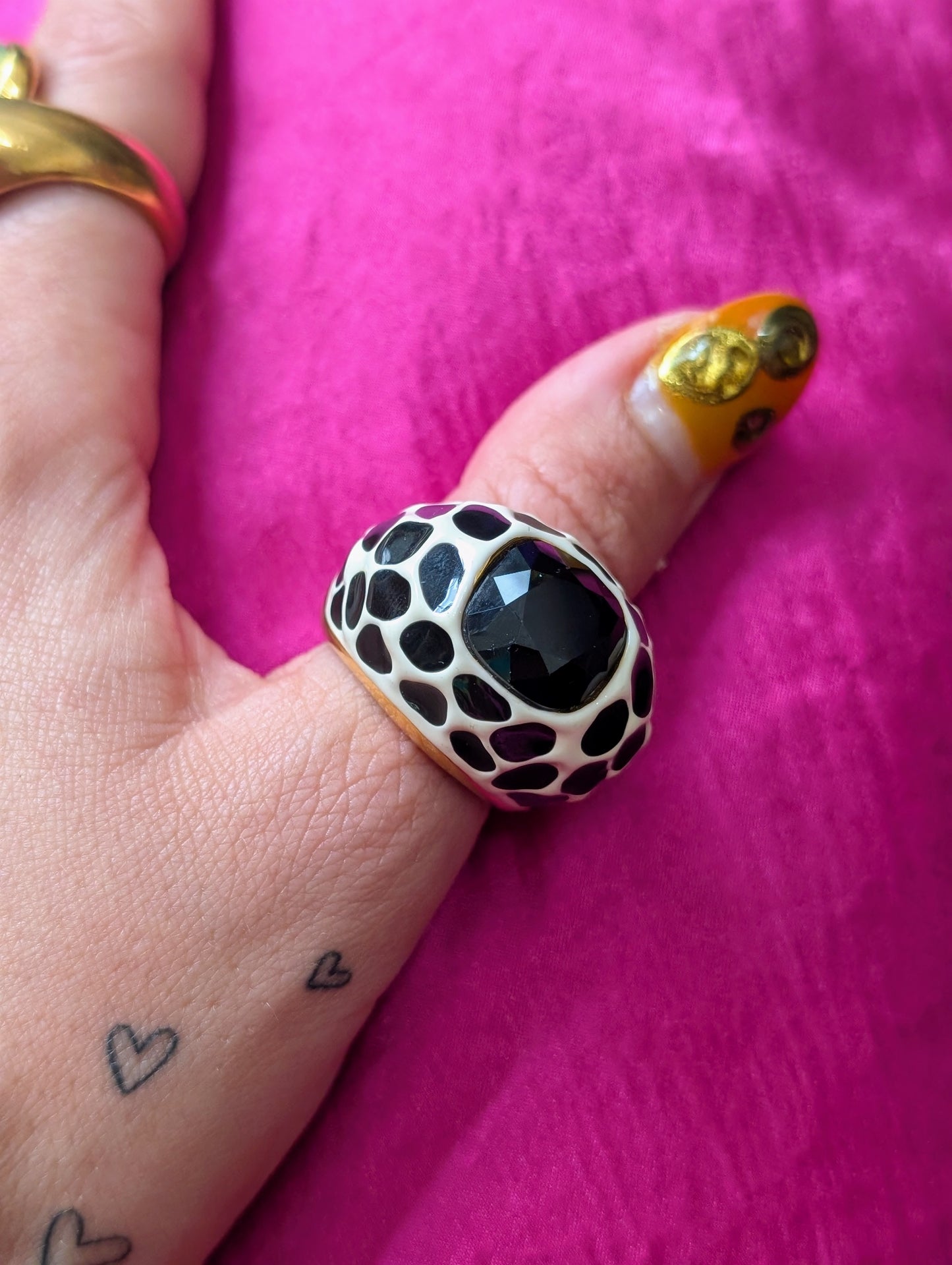 80s Black & White KJL Ring