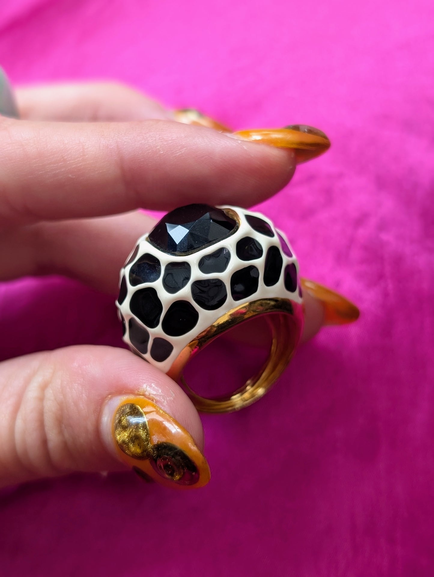 80s Black & White KJL Ring