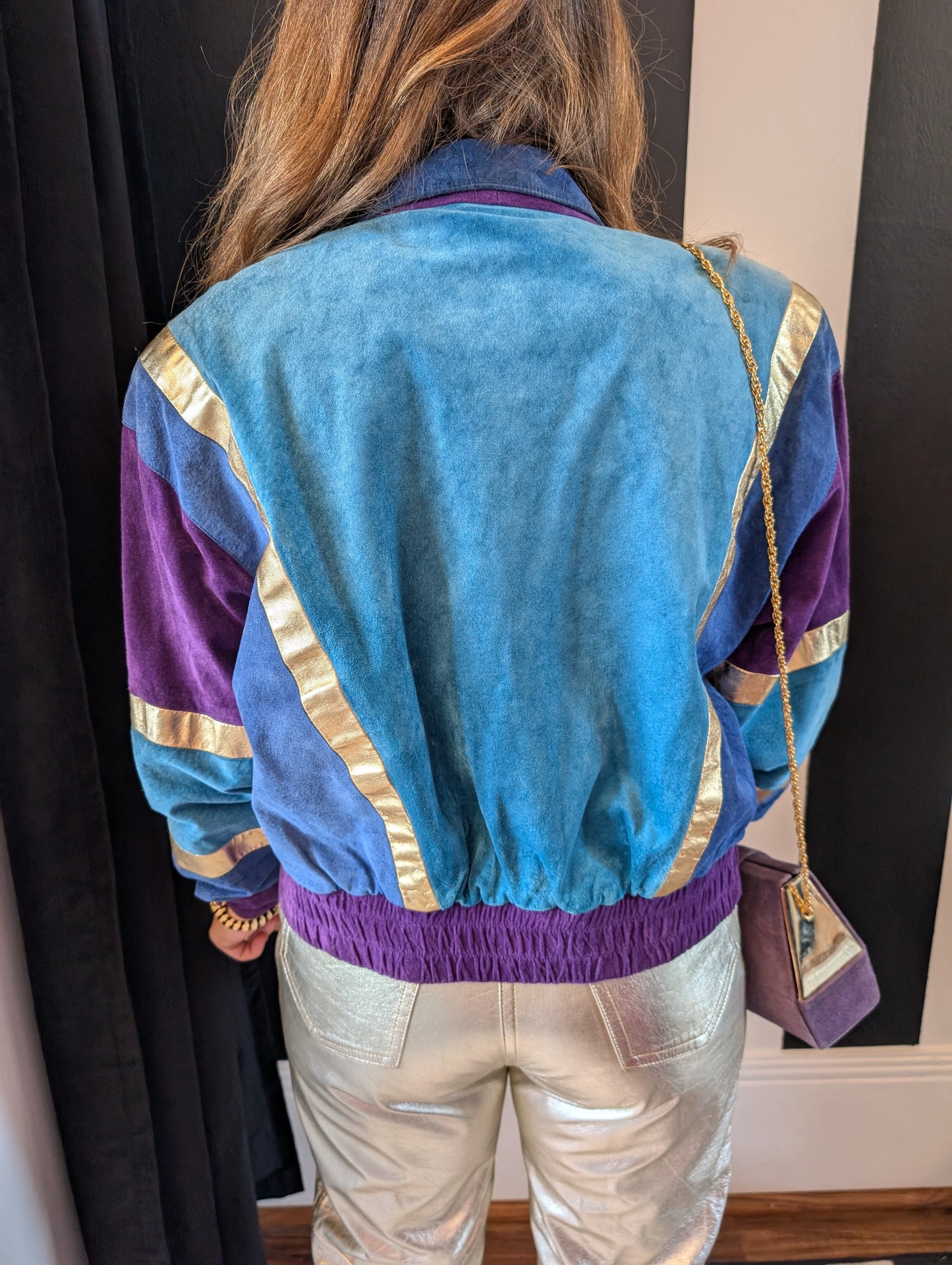 80s Patchwork & Metallic Leather Suede Bomber