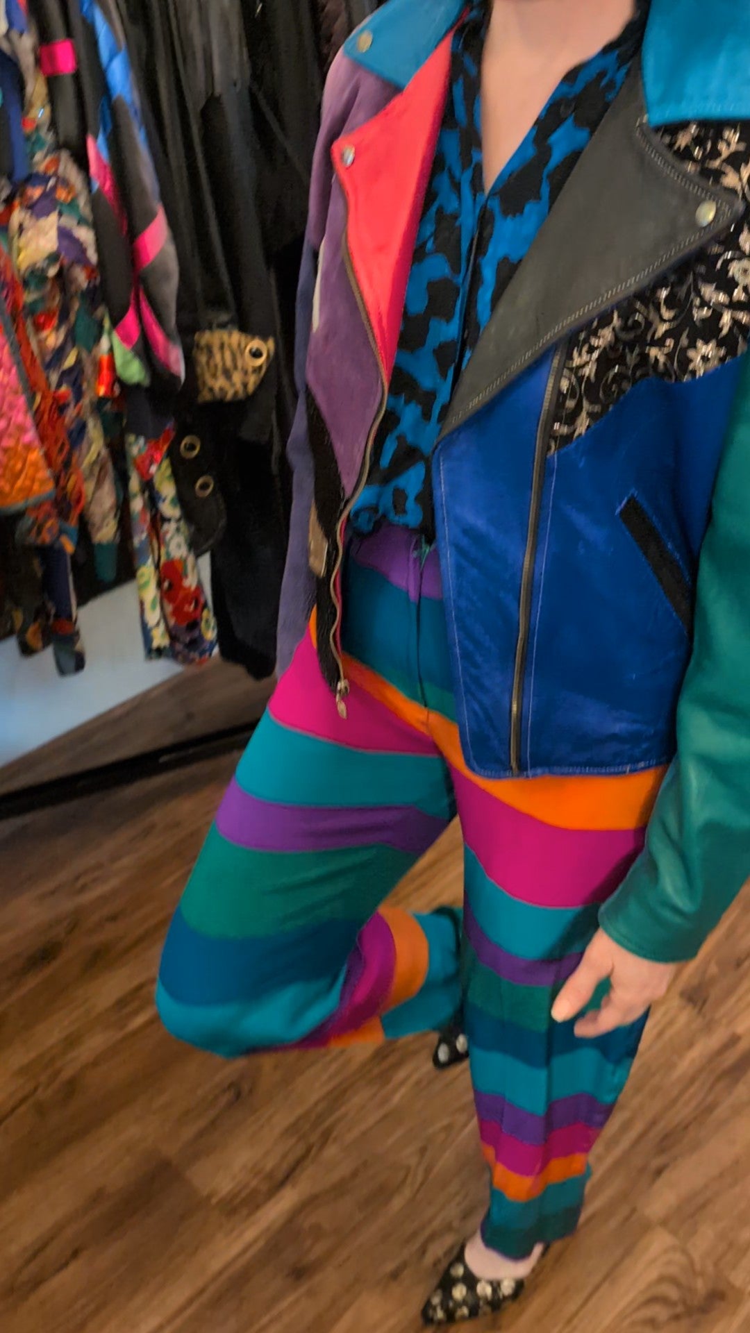 80s Color-block Leather & Suede Moto Jacket