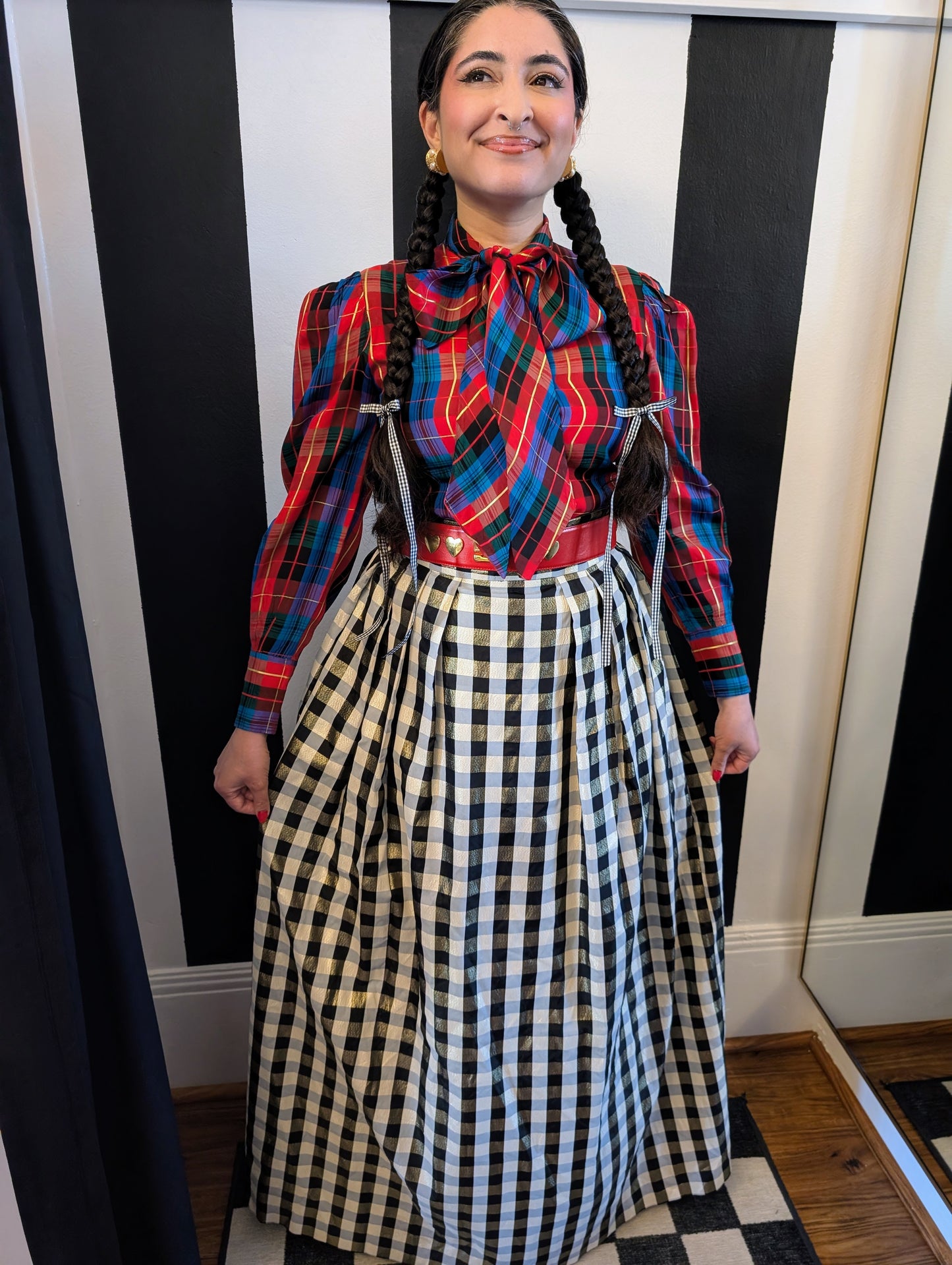 90s Metallic Checkered Taffeta Skirt