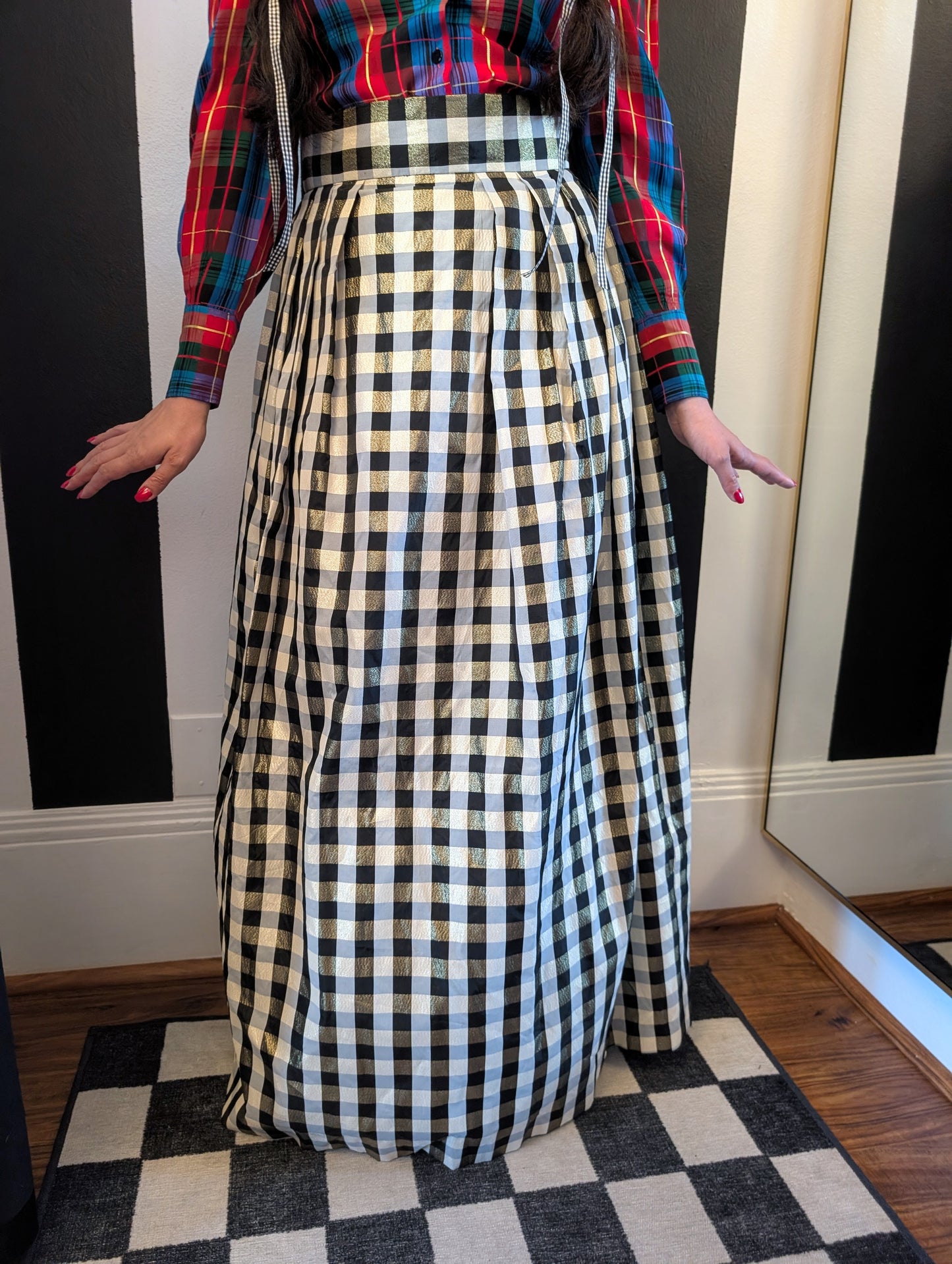 90s Metallic Checkered Taffeta Skirt