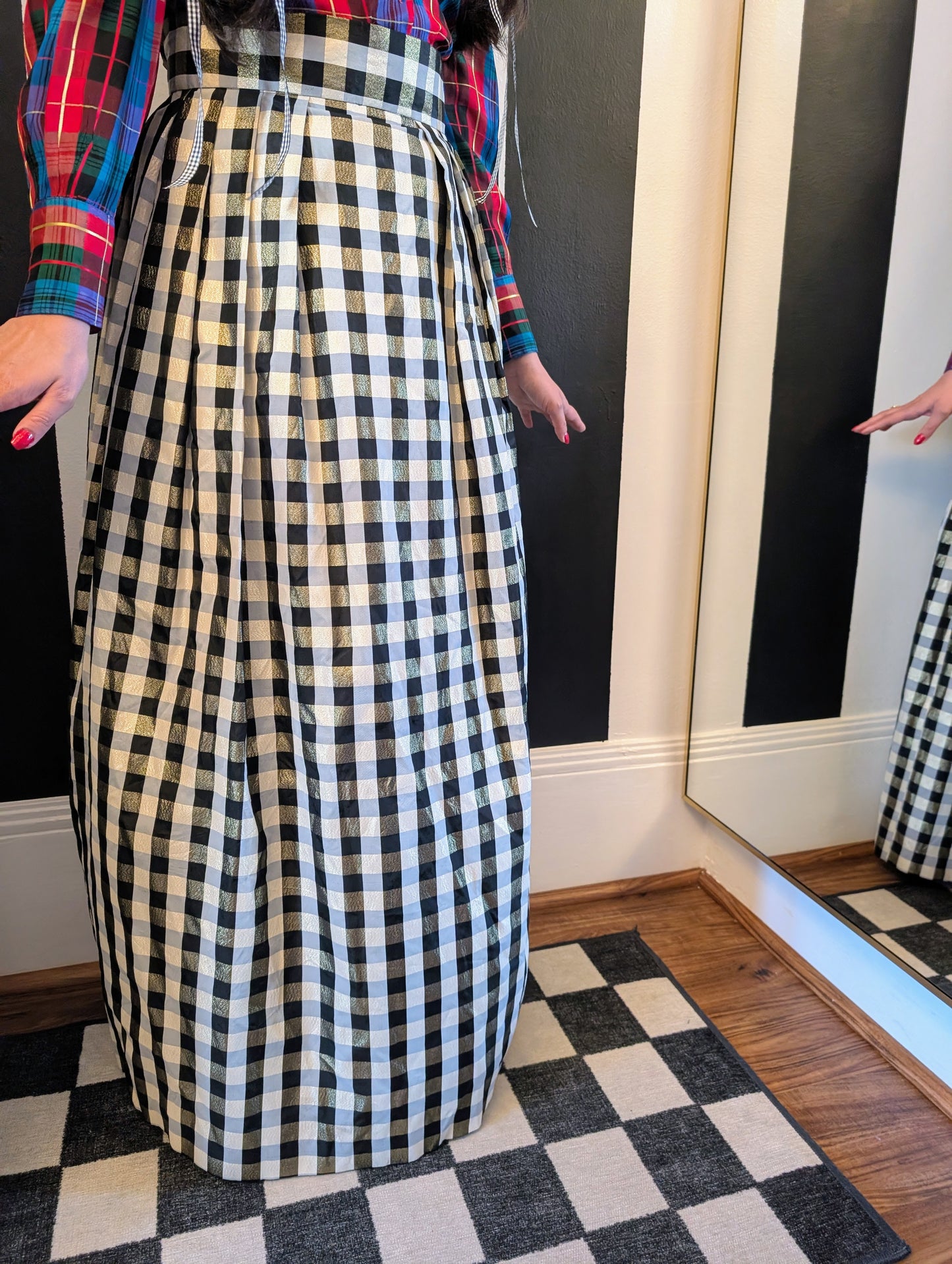 90s Metallic Checkered Taffeta Skirt