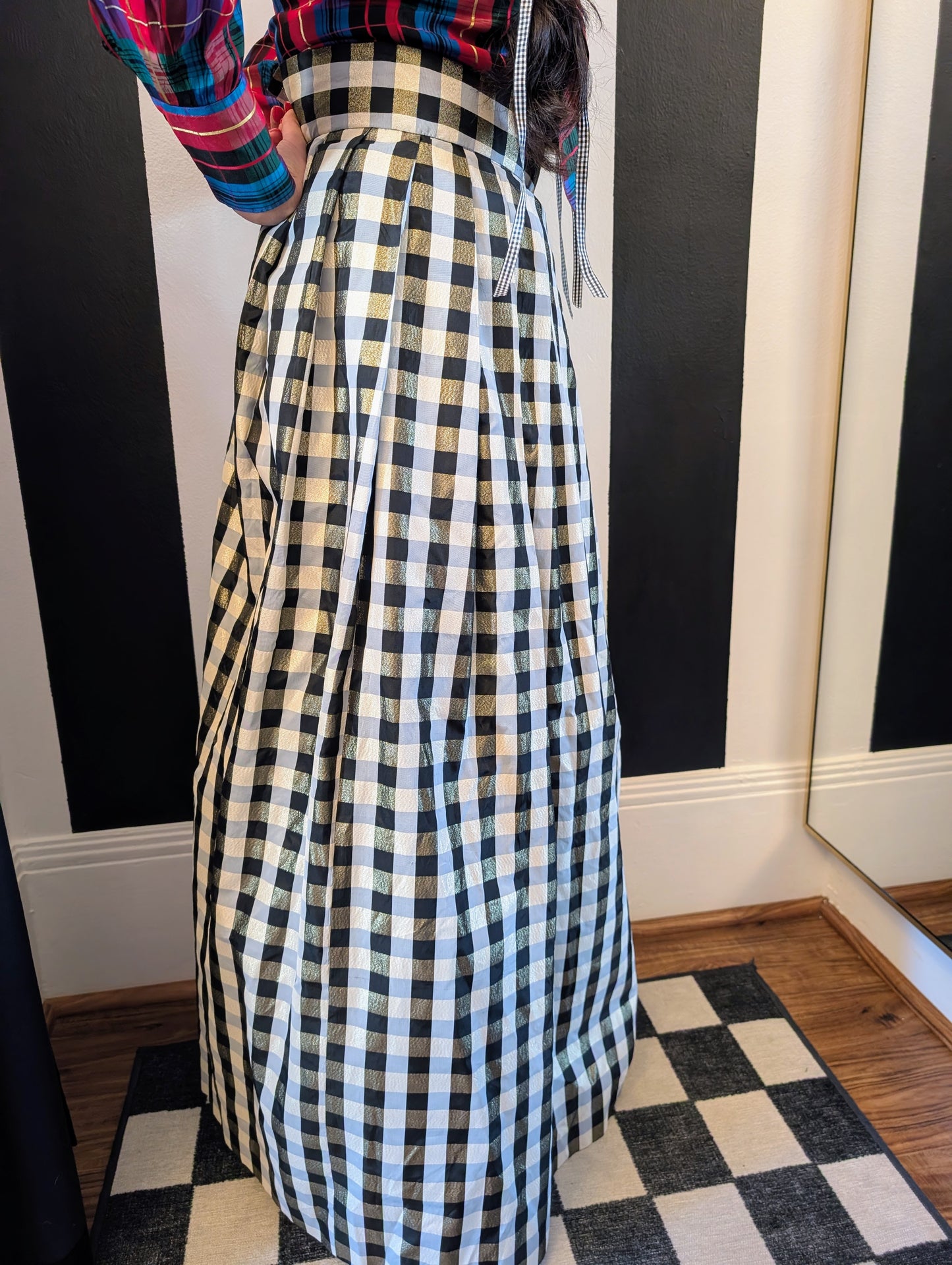 90s Metallic Checkered Taffeta Skirt