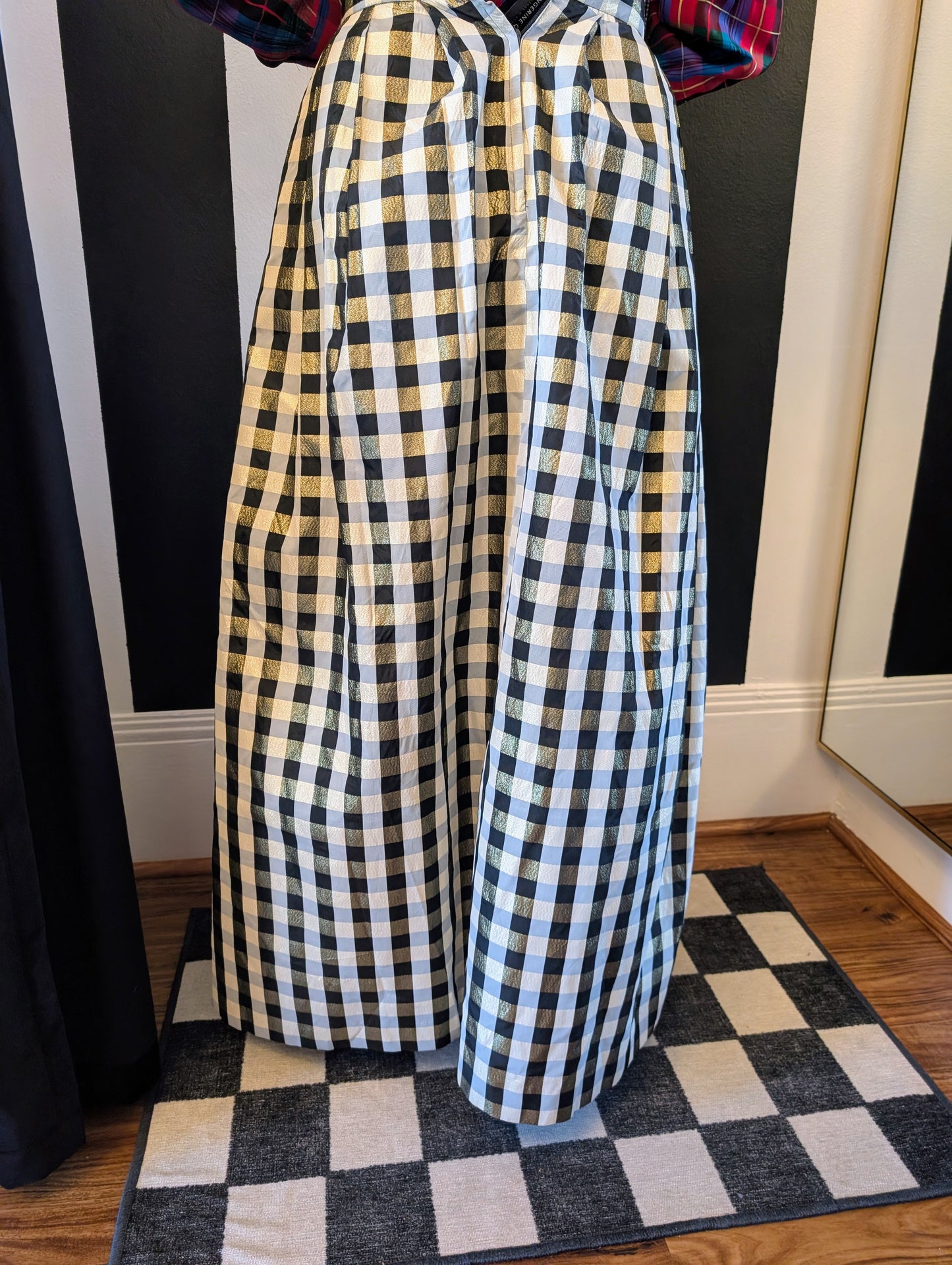 90s Metallic Checkered Taffeta Skirt