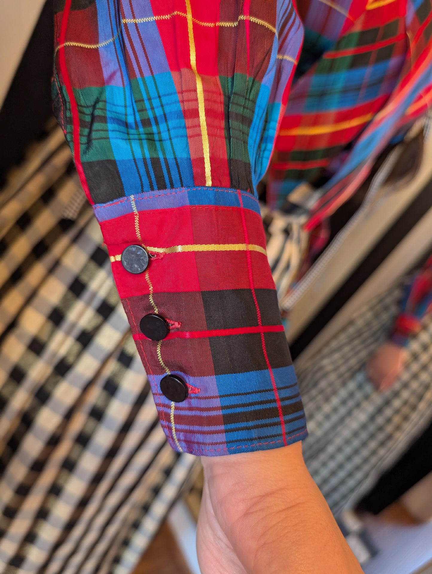 80s Plaid Taffeta Bow Top