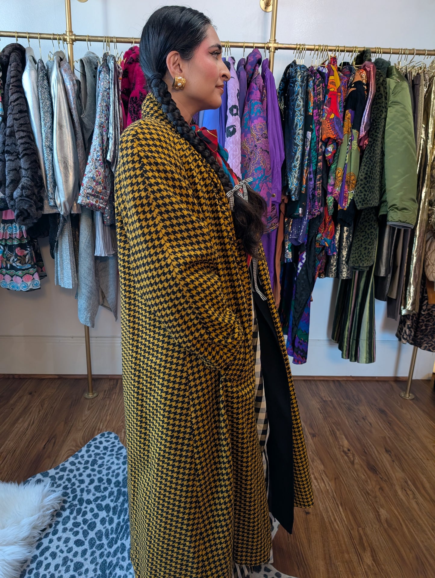 90s Houndstooth Swing Coat