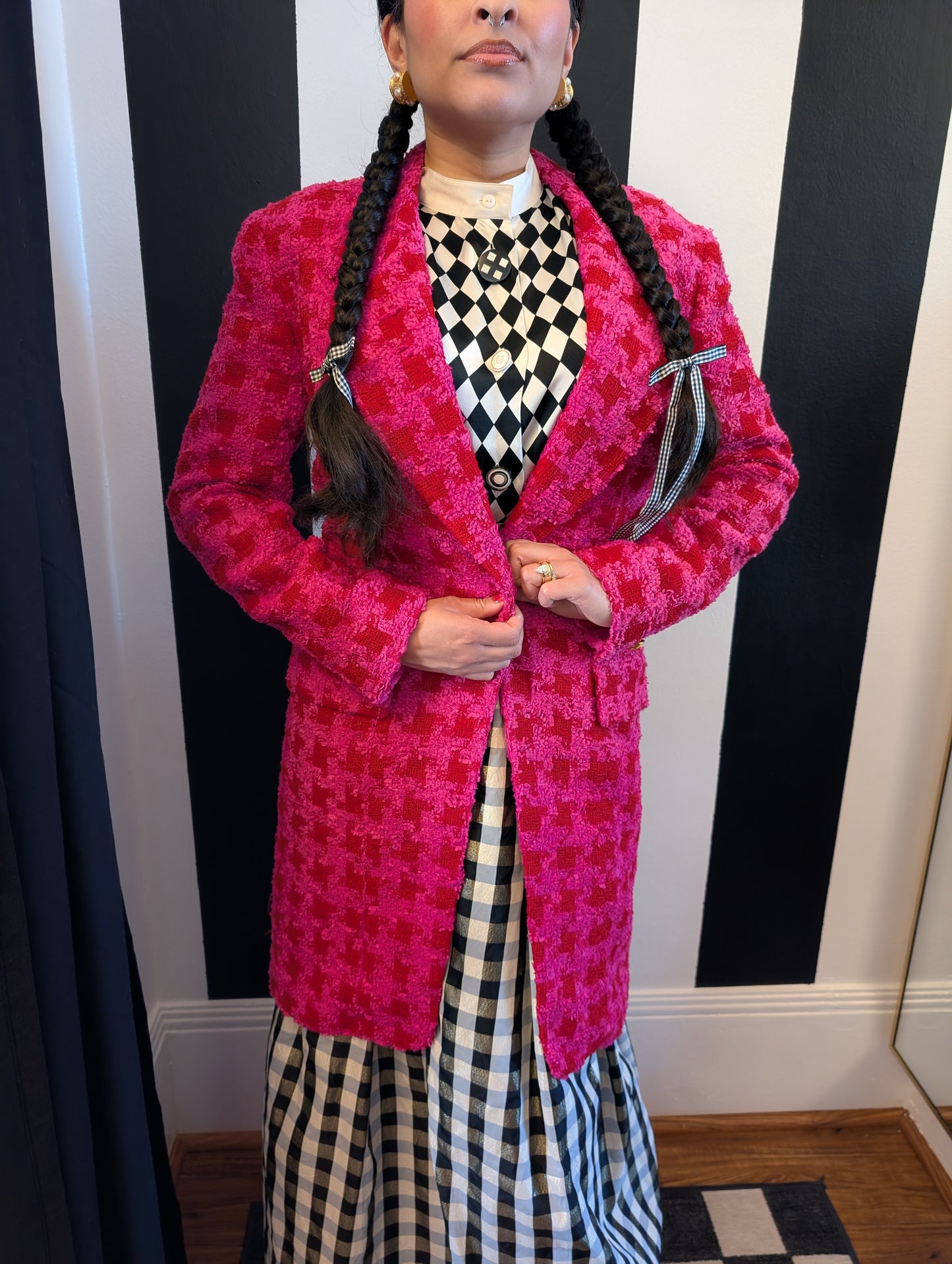 90s Tweed Plaid Tailored Jacket