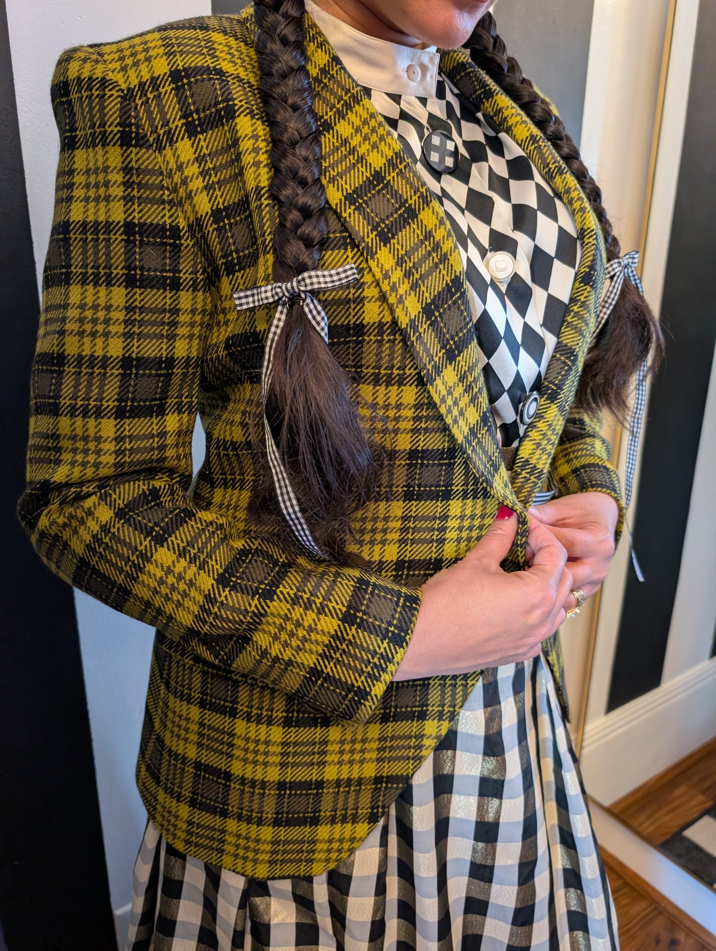 90s Yellow Plaid Wool Blazer
