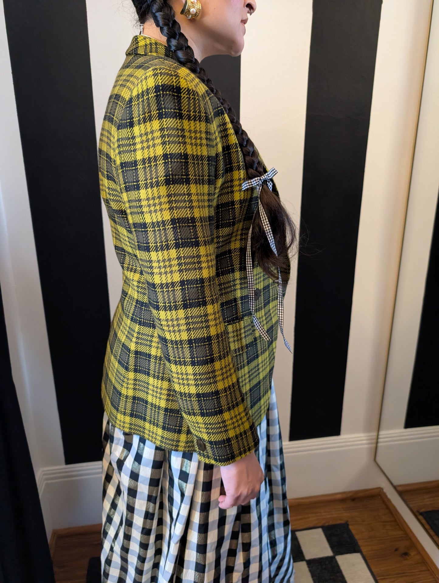 90s Yellow Plaid Wool Blazer