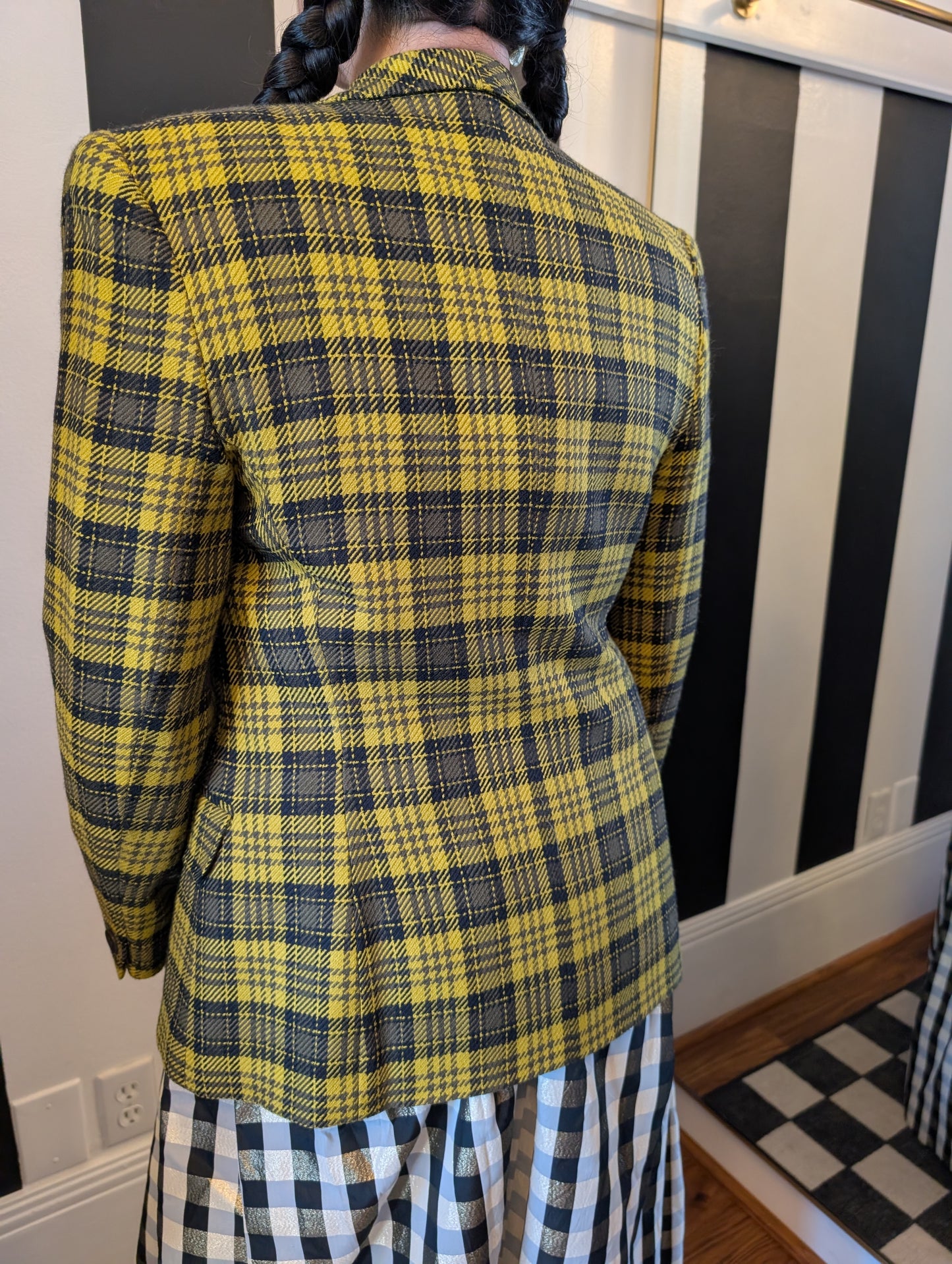 90s Yellow Plaid Wool Blazer
