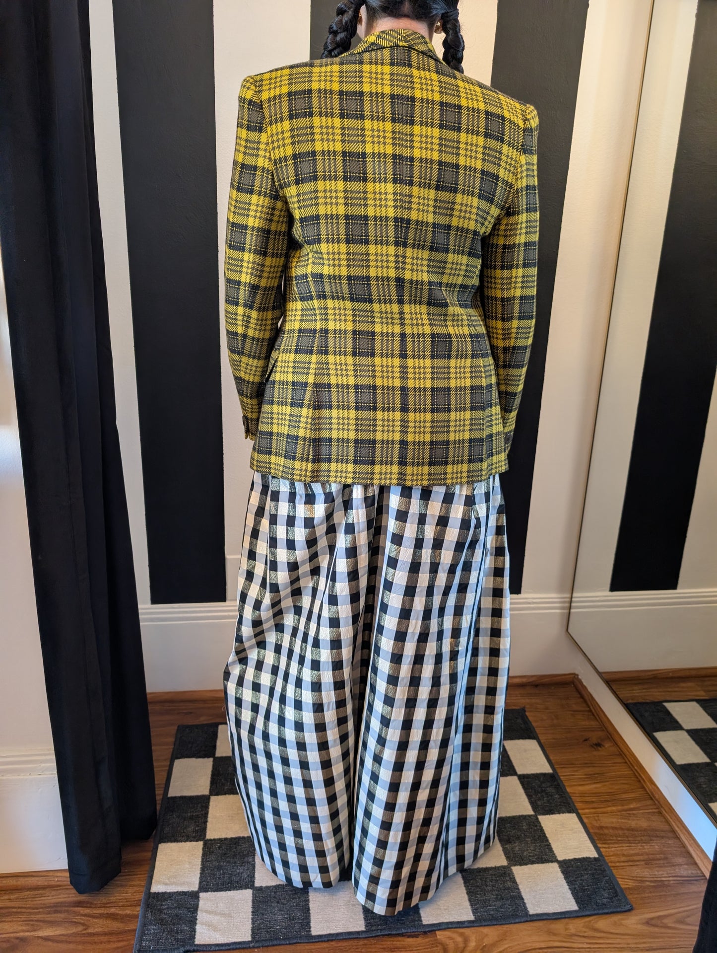 90s Yellow Plaid Wool Blazer