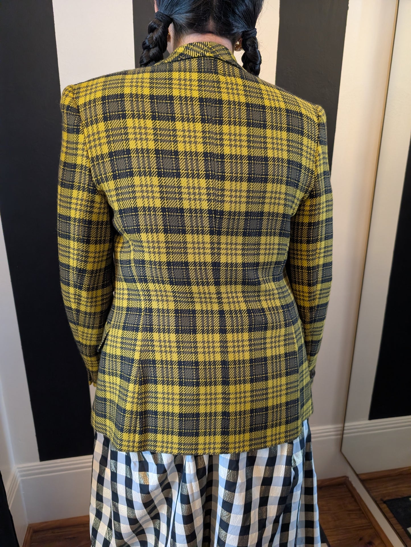 90s Yellow Plaid Wool Blazer