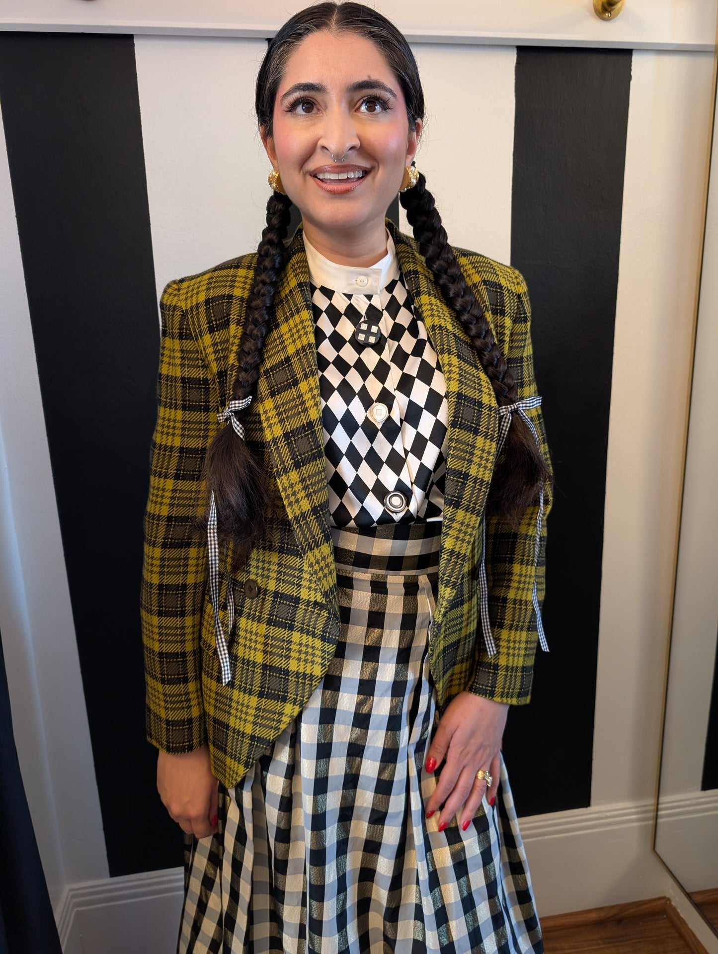 90s Yellow Plaid Wool Blazer