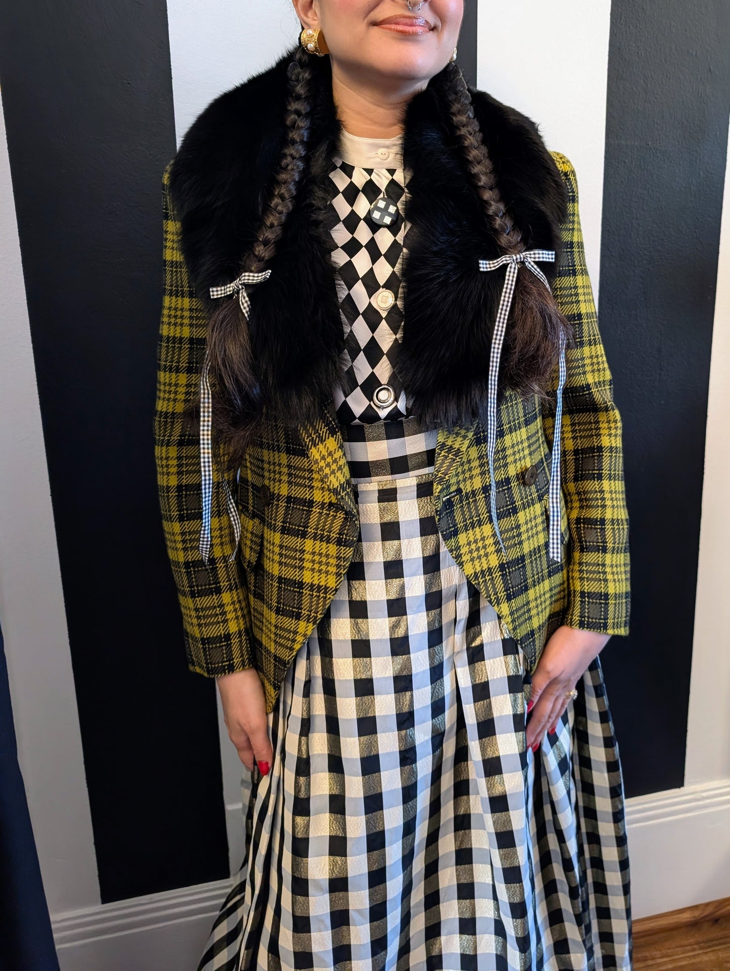 90s Yellow Plaid Wool Blazer