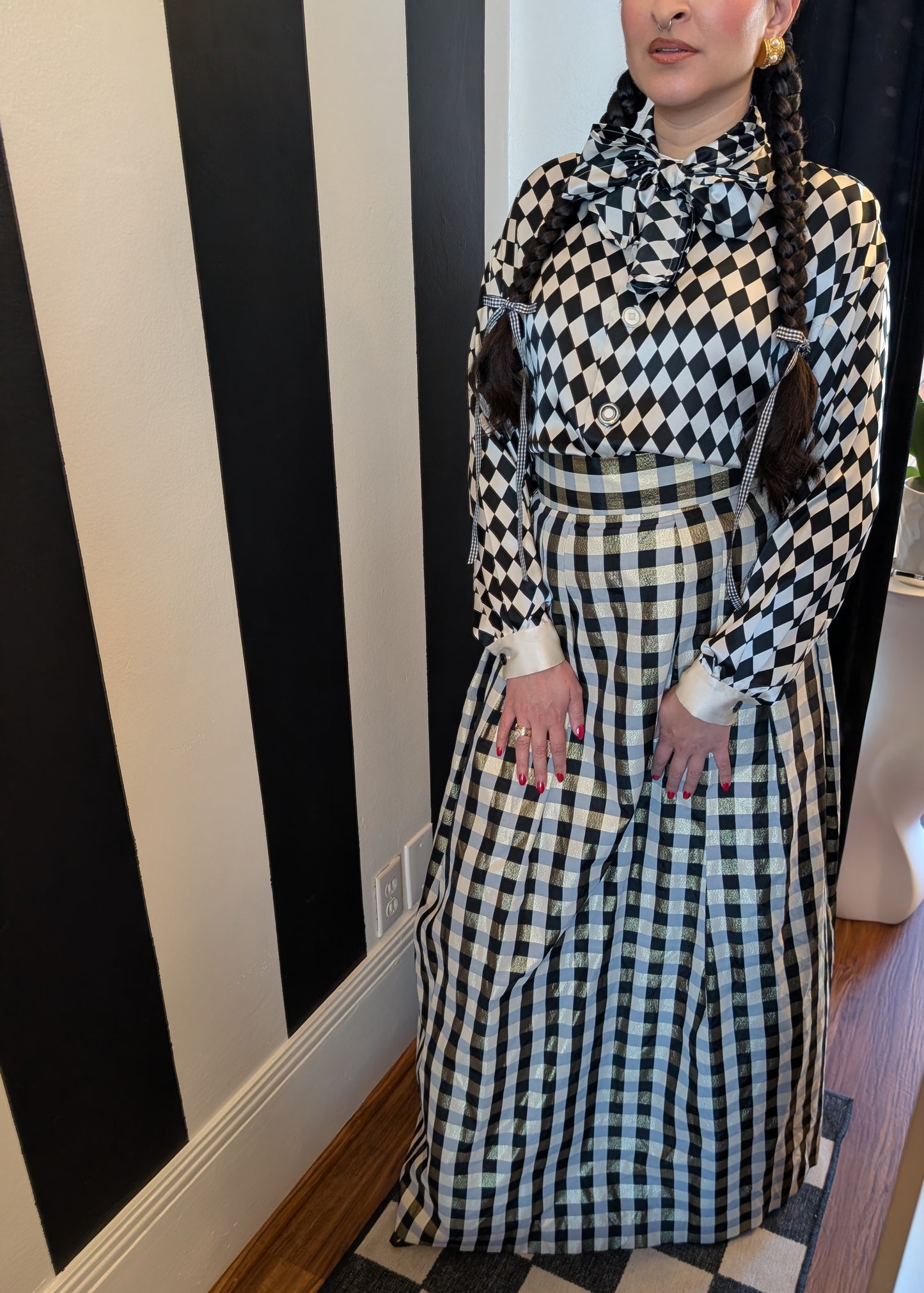 90s Checkered Silk Blouse