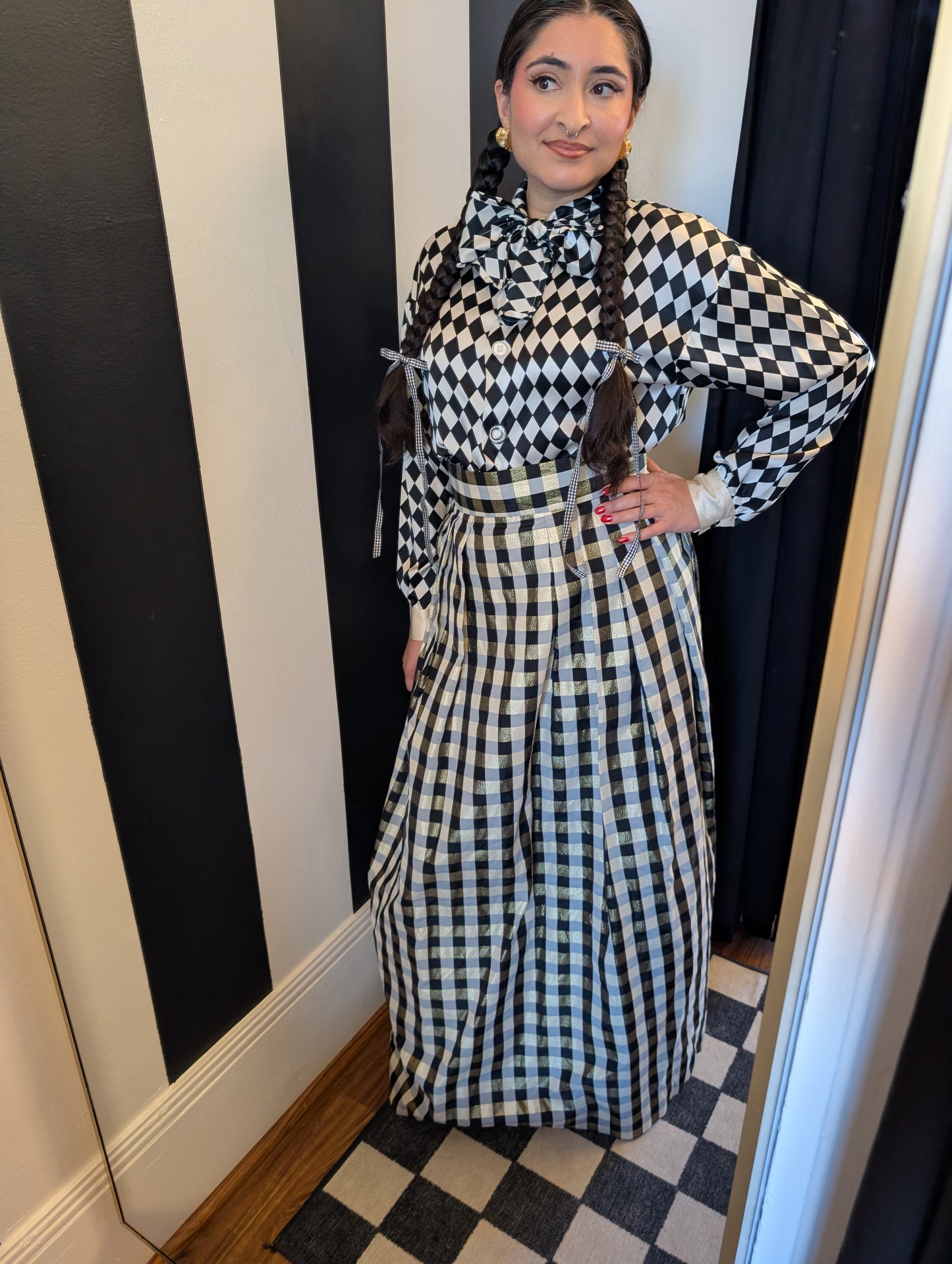 90s Checkered Silk Blouse